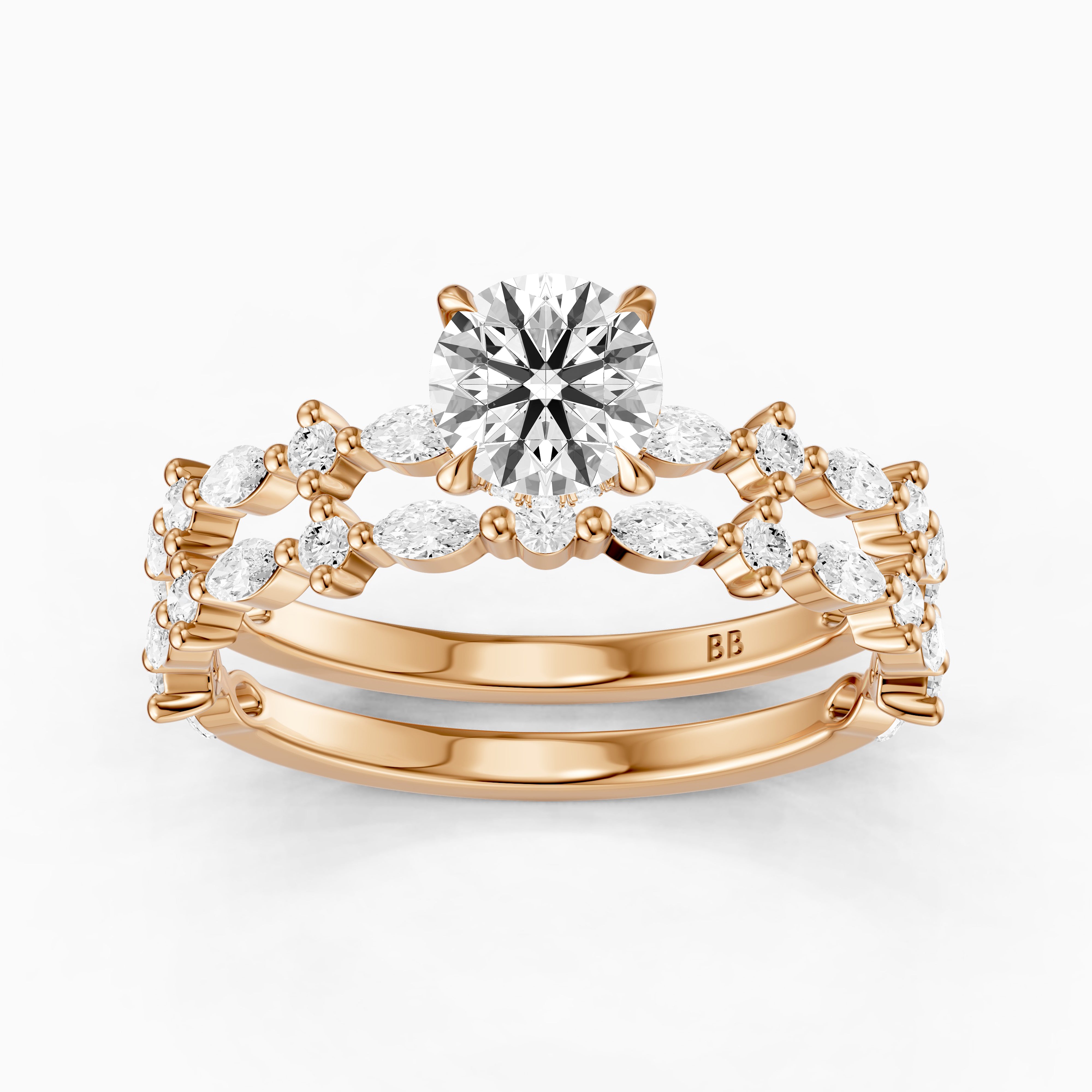 Elen Round Lab Grown Diamond Bridal Set with Round and Marquise Diamond Band