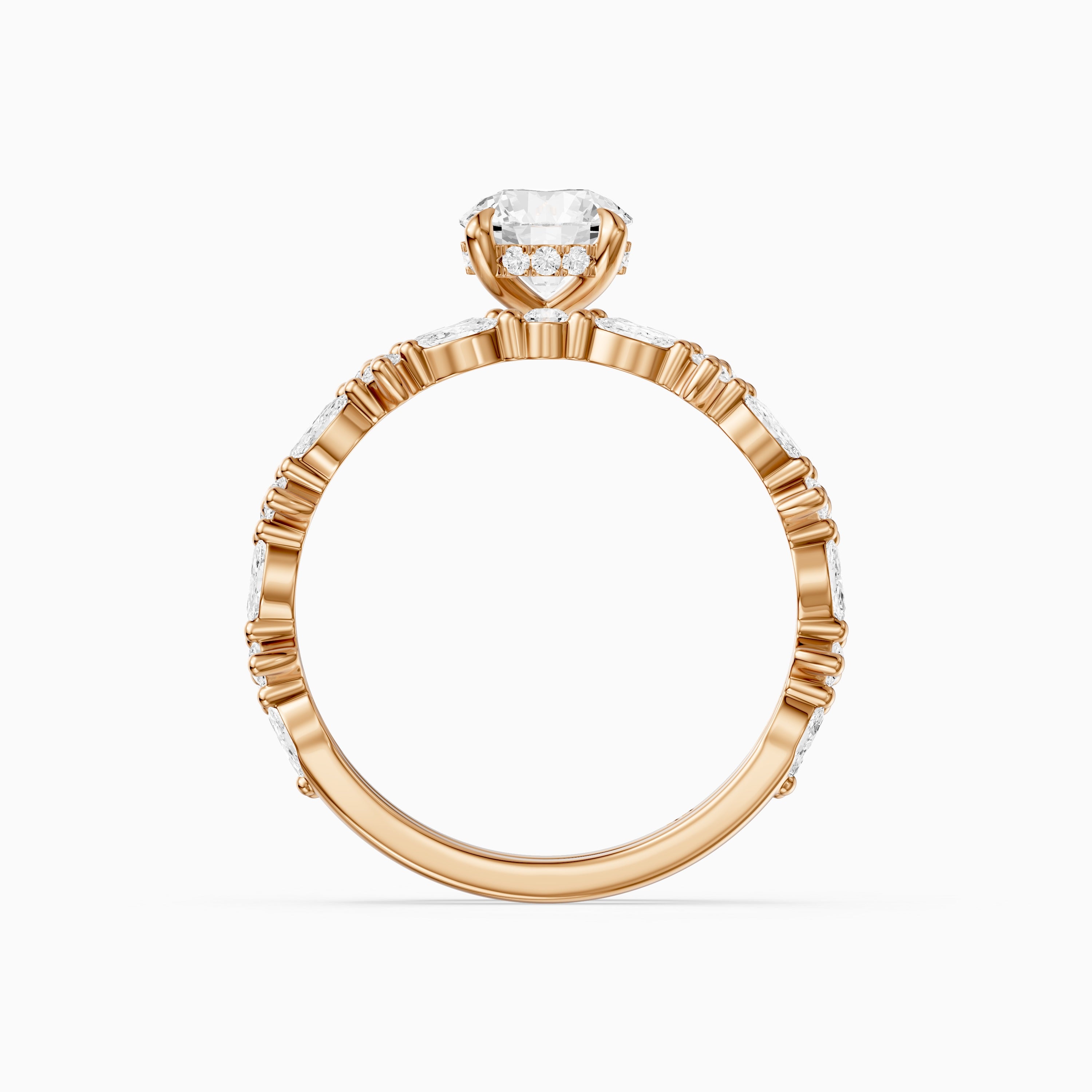 Elen Round Lab Grown Diamond Bridal Set with Round and Marquise Diamond Band