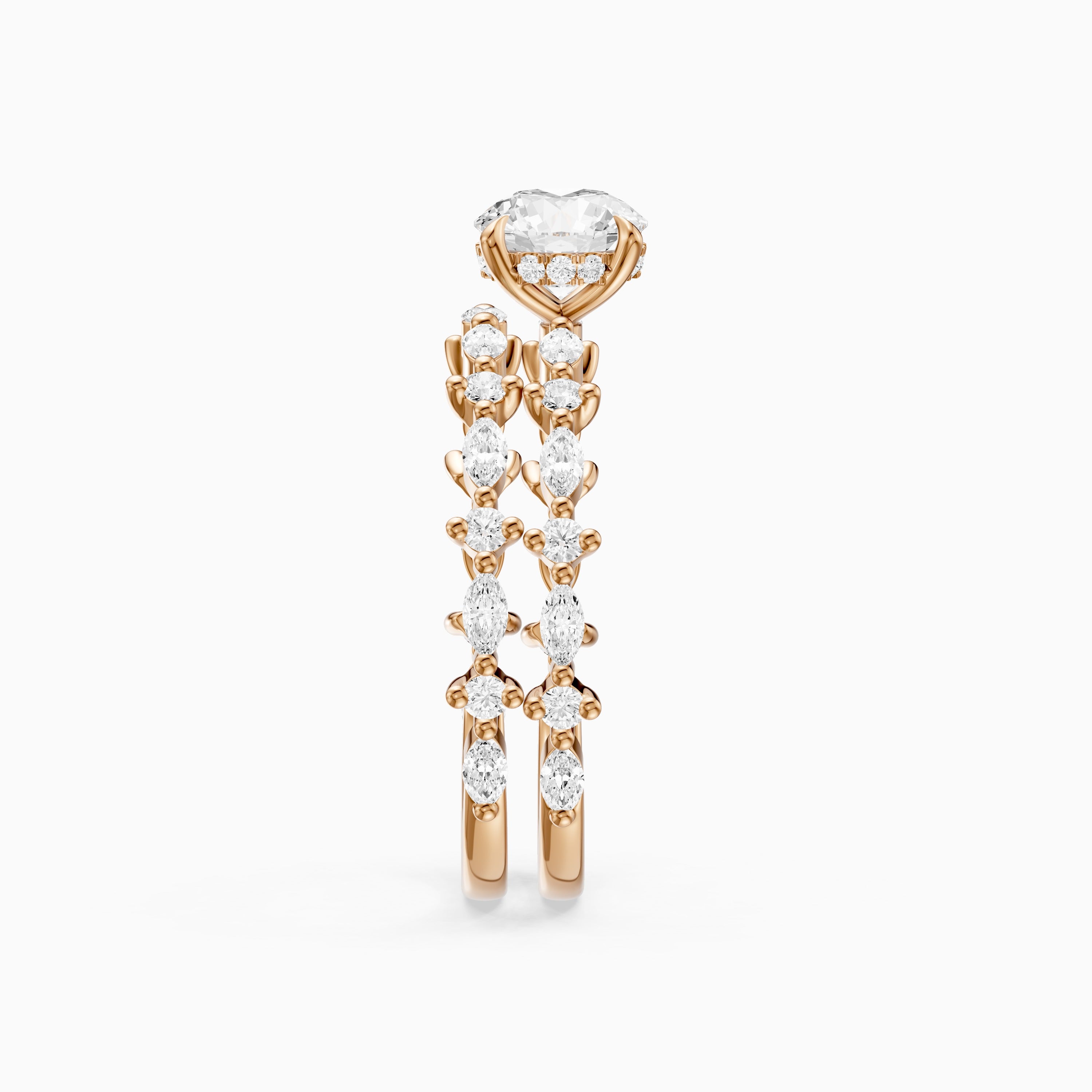 Elen Round Lab Grown Diamond Bridal Set with Round and Marquise Diamond Band