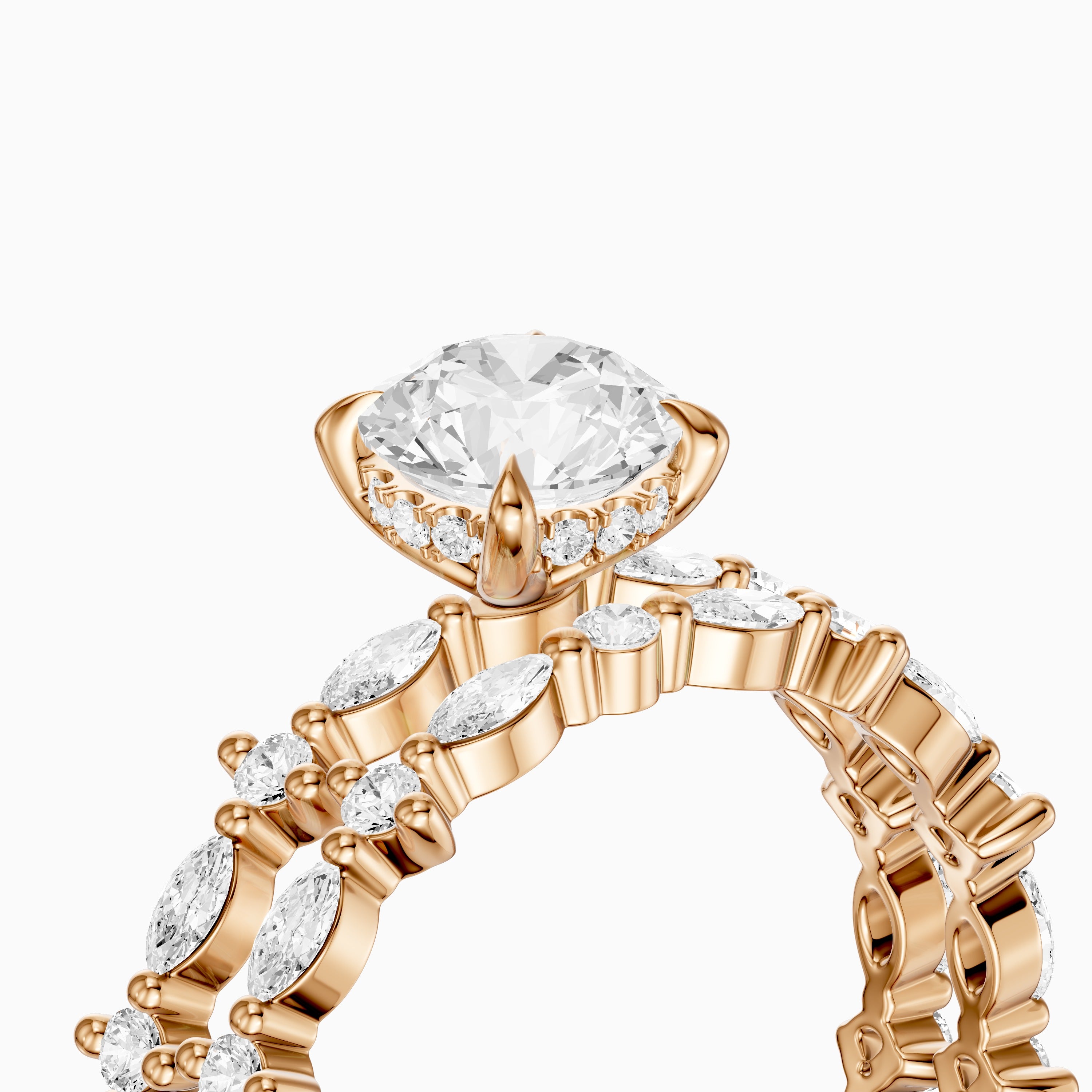 Elen Round Lab Grown Diamond Bridal Set with Round and Marquise Diamond Band