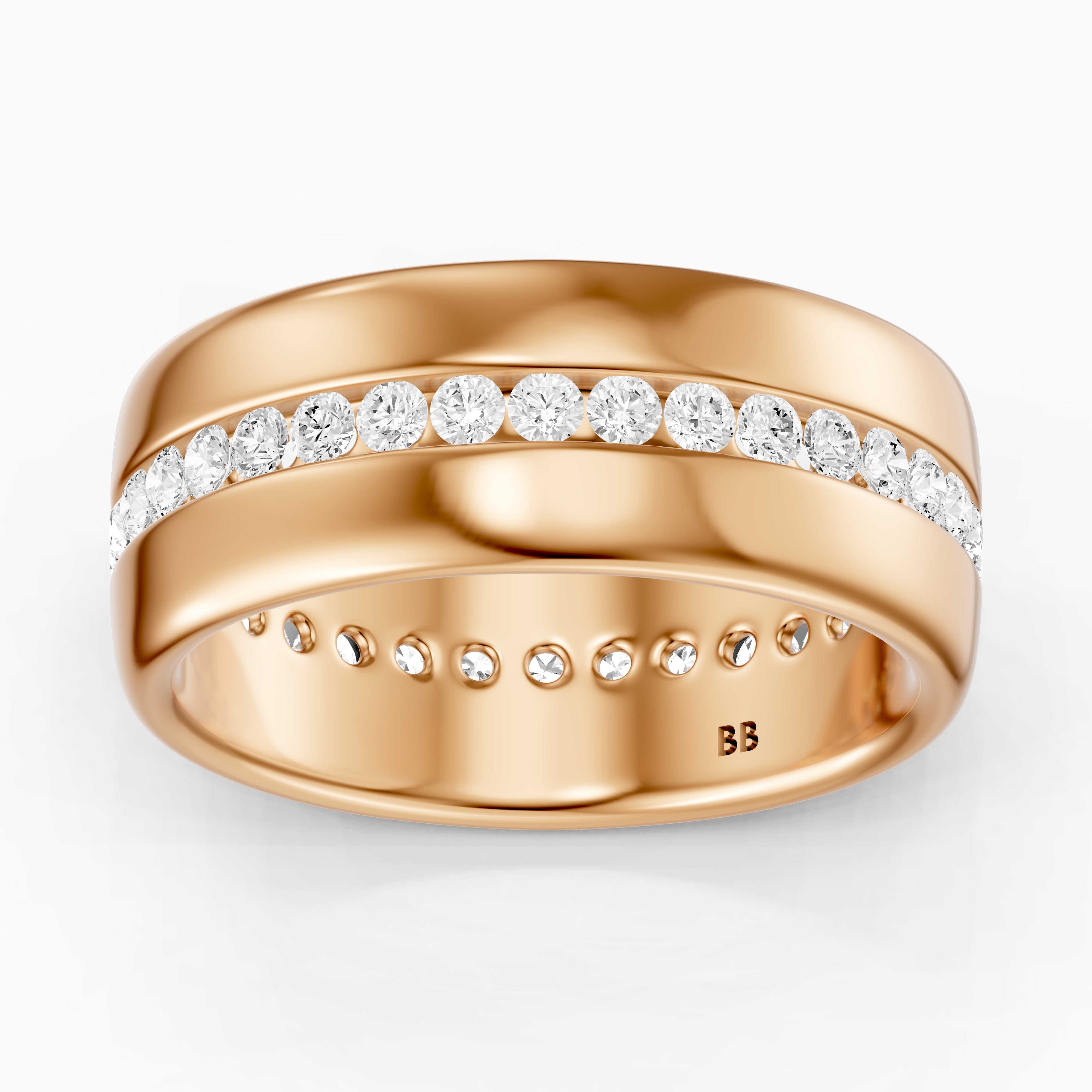 Carson Round Cut Lab Grown Diamond Channel Set Wide Cigar Band