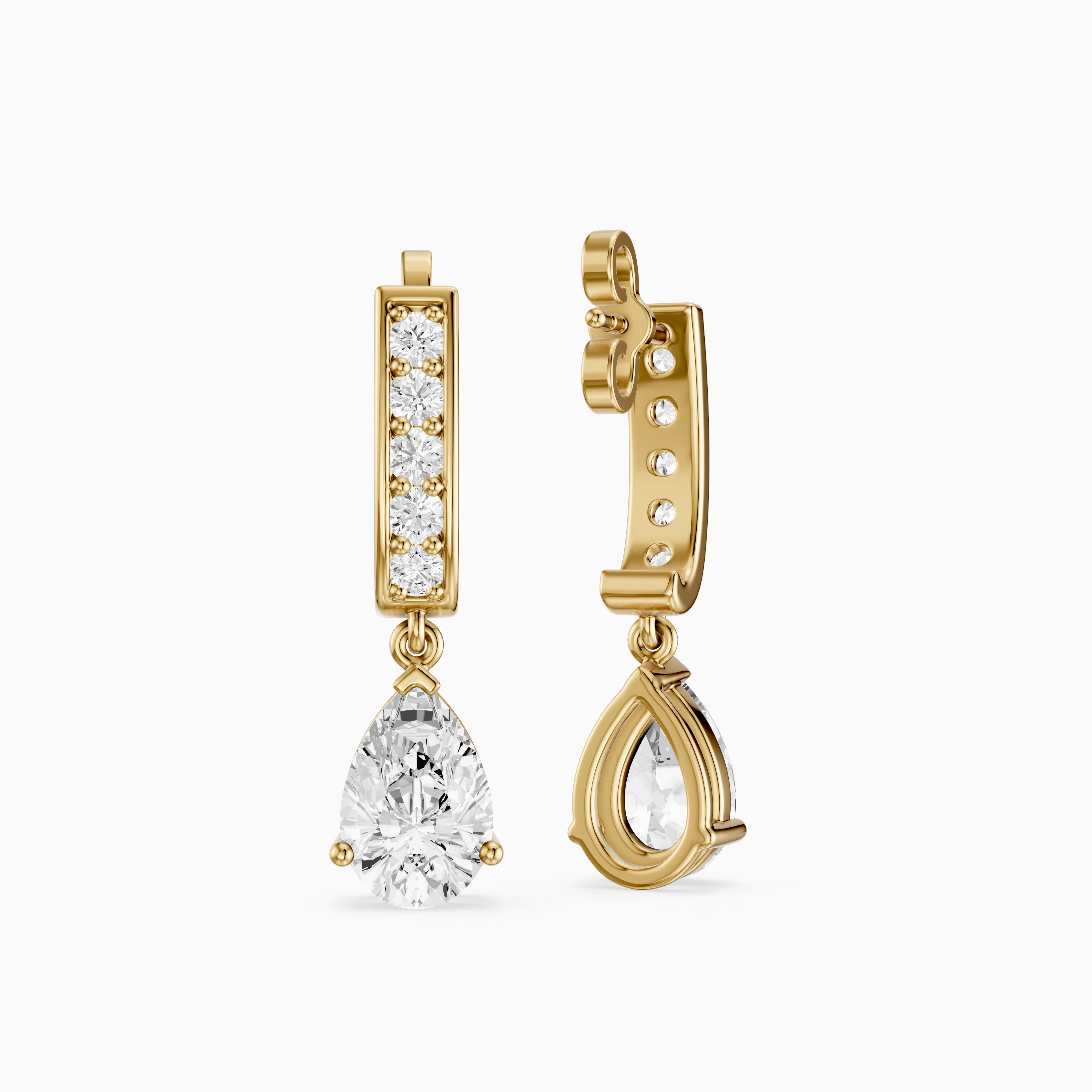 Iris Pear Lab Grown Diamond Drop Earrings with Pave Bar