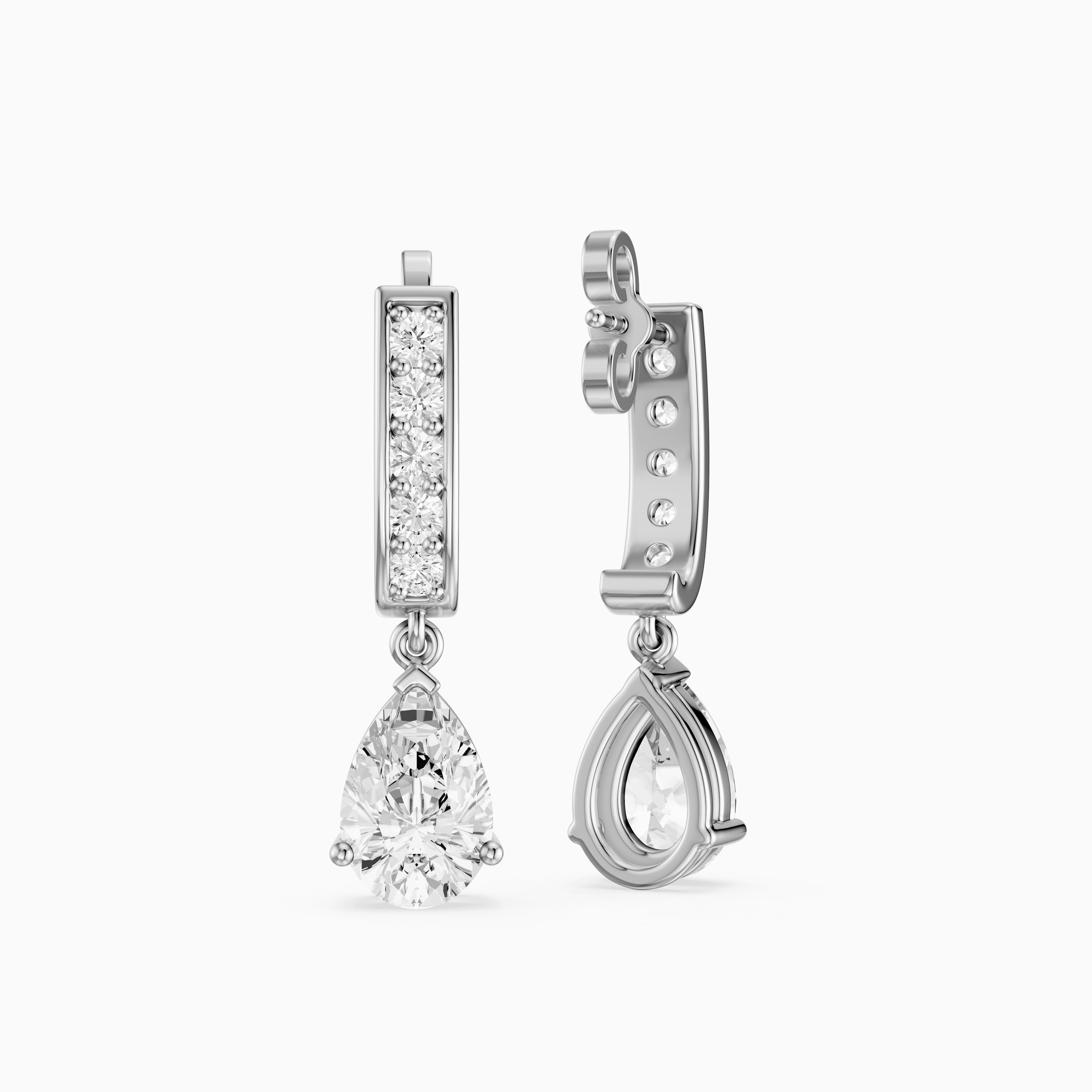 Iris Pear Lab Grown Diamond Drop Earrings with Pave Bar