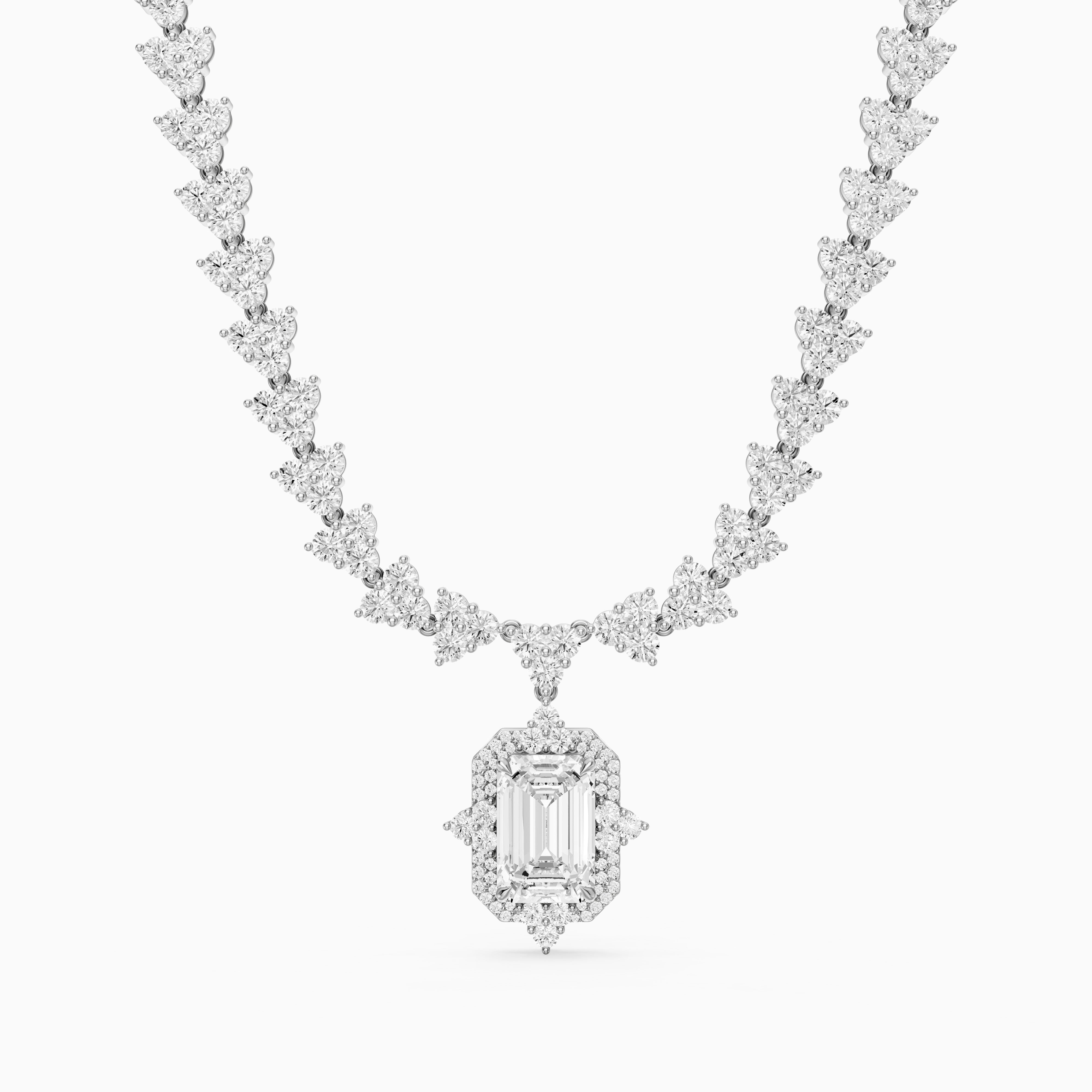 Genesis Emerald Cut Lab Grown Diamond Halo Style Tennis Necklace