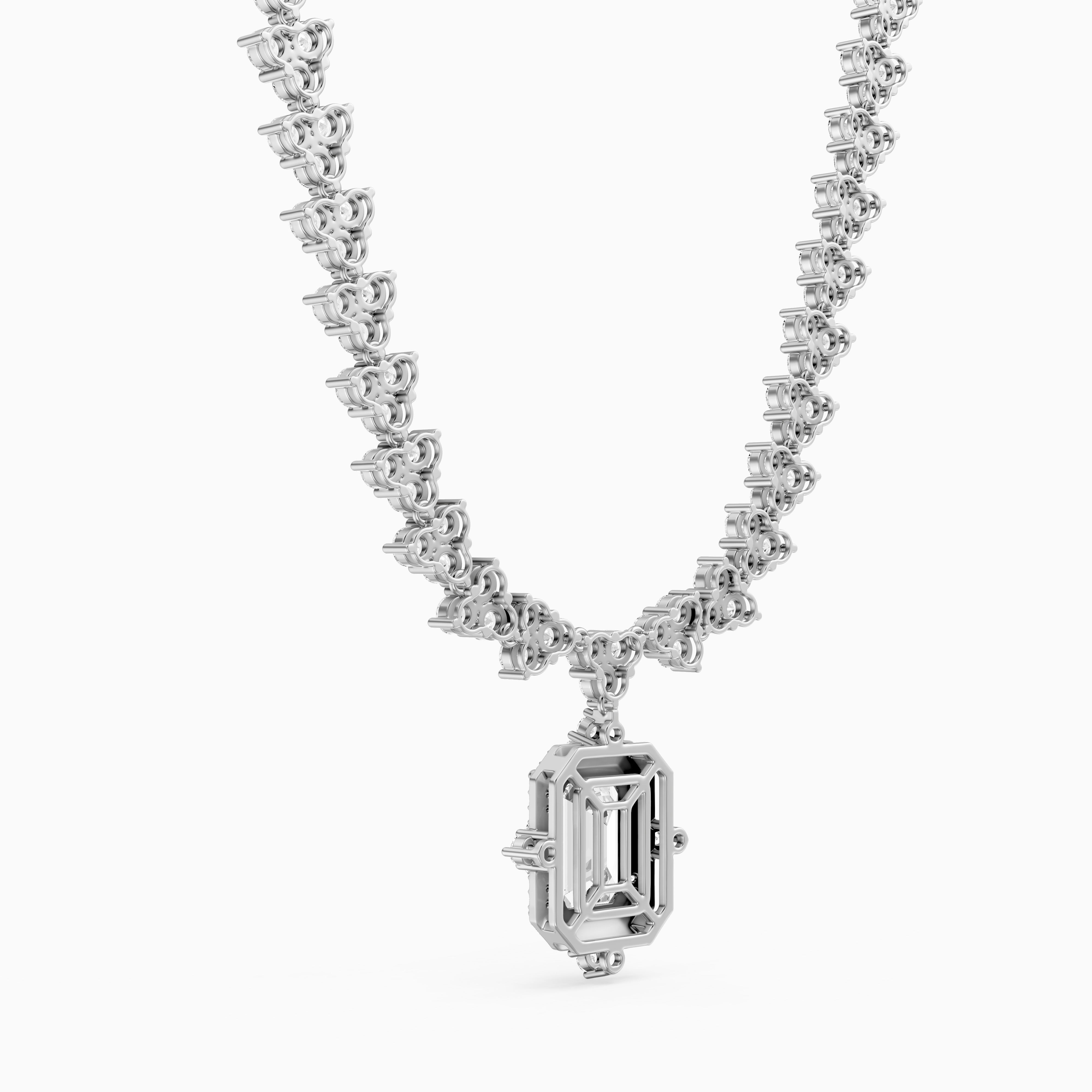 Genesis Emerald Cut Lab Grown Diamond Halo Style Tennis Necklace