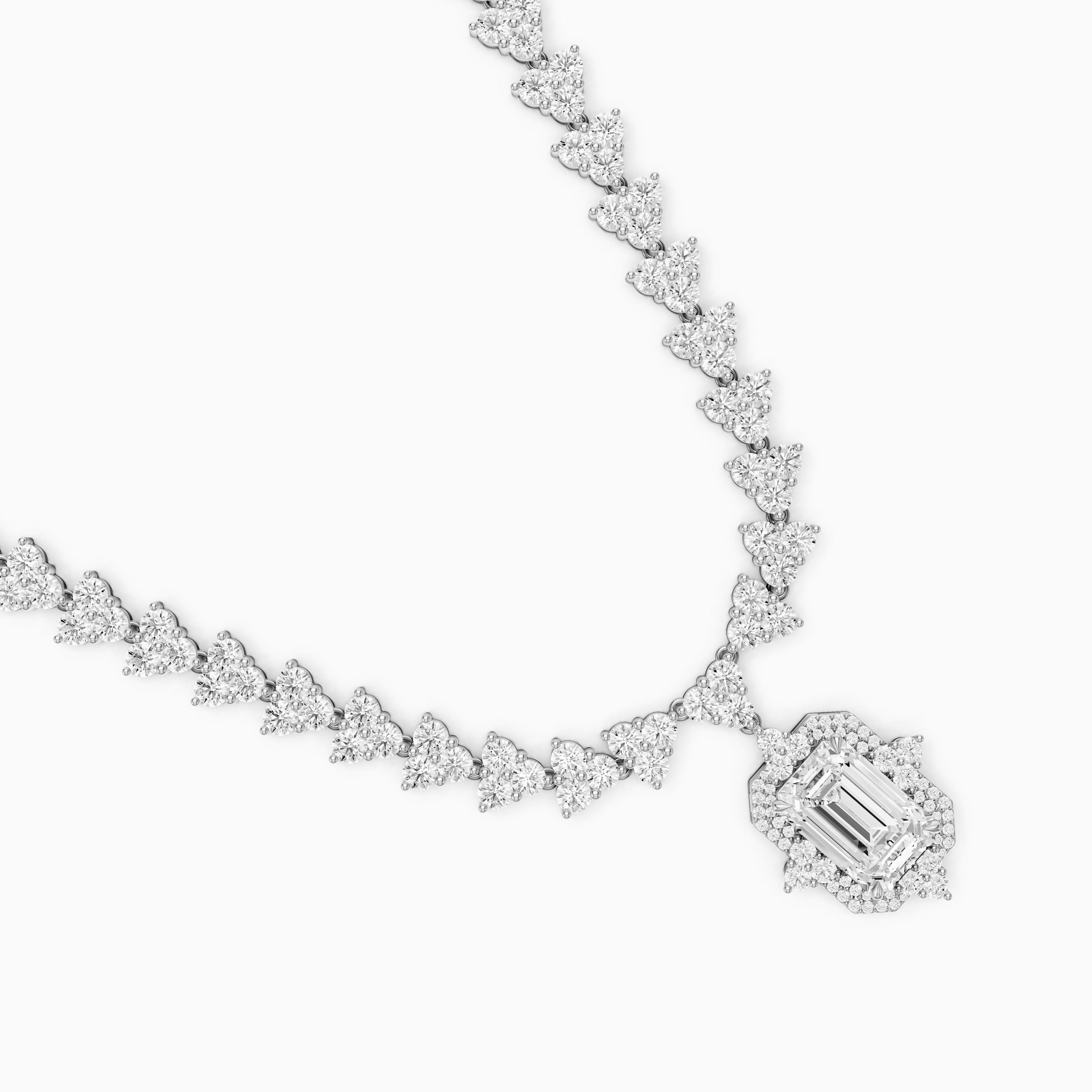 Genesis Emerald Cut Lab Grown Diamond Halo Style Tennis Necklace