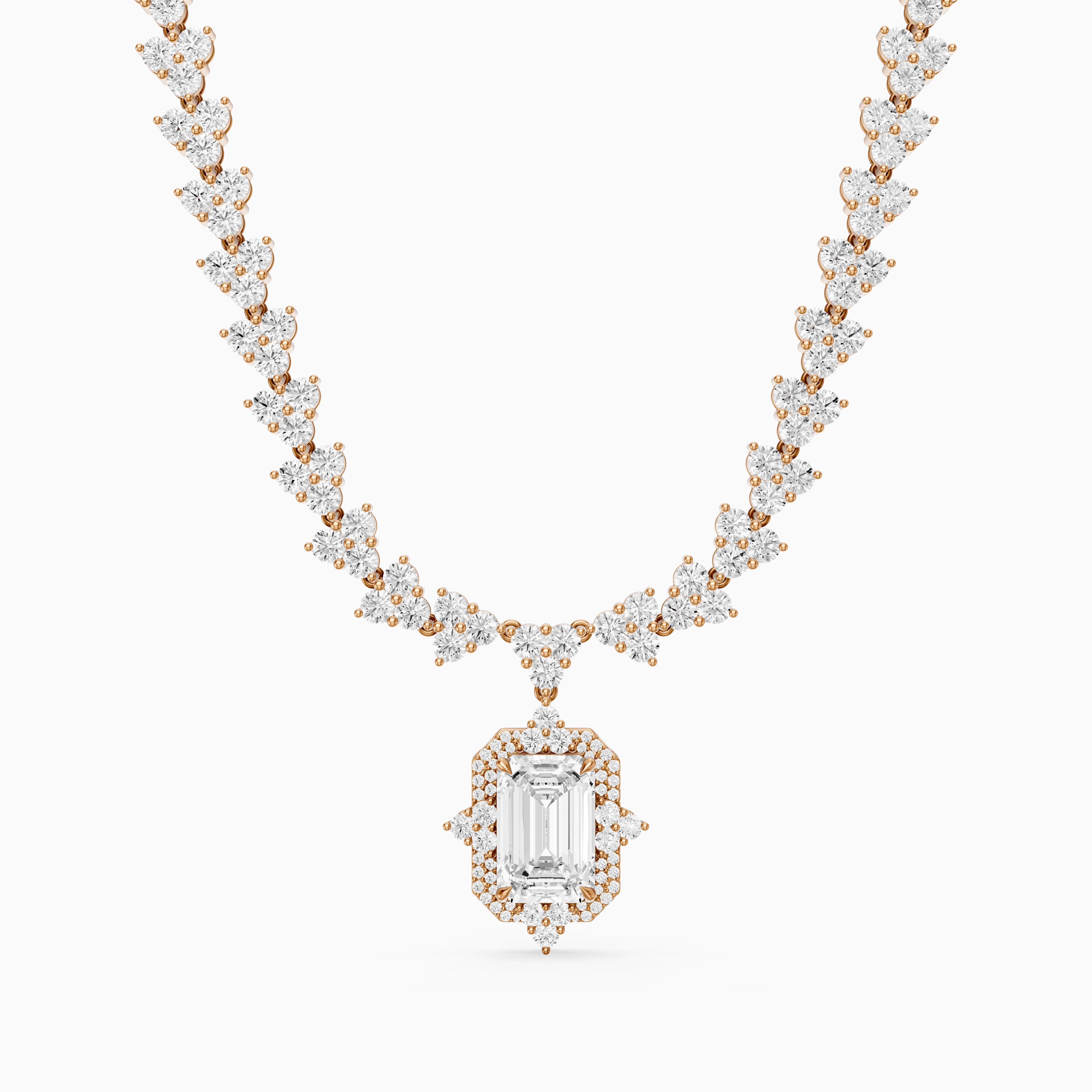 Genesis Emerald Cut Lab Grown Diamond Halo Style Tennis Necklace