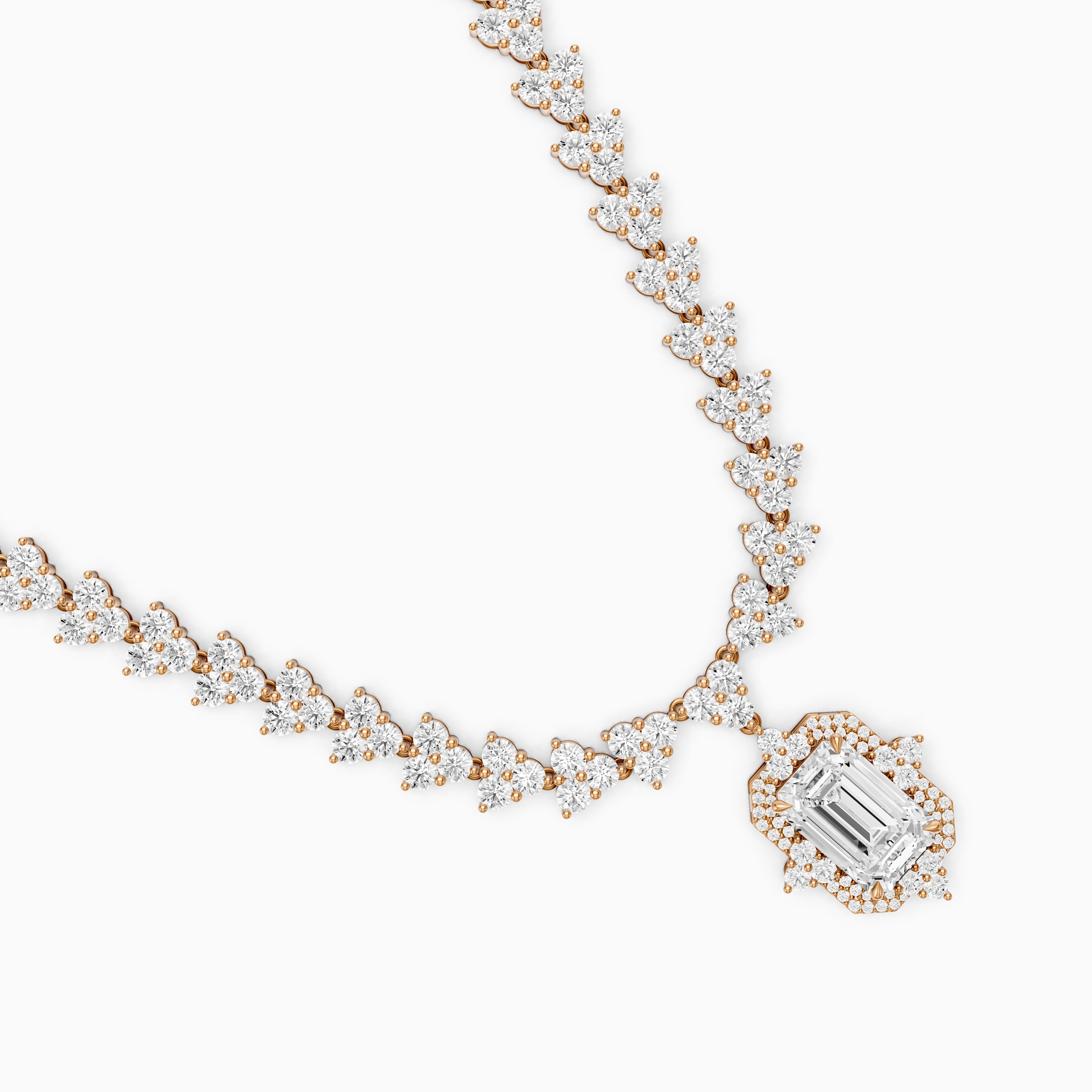 Genesis Emerald Cut Lab Grown Diamond Halo Style Tennis Necklace