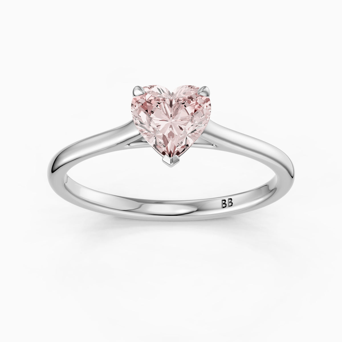 Amabel Heart Shaped Solitaire Cathedral Style Pink Lab Grown Diamond Ring