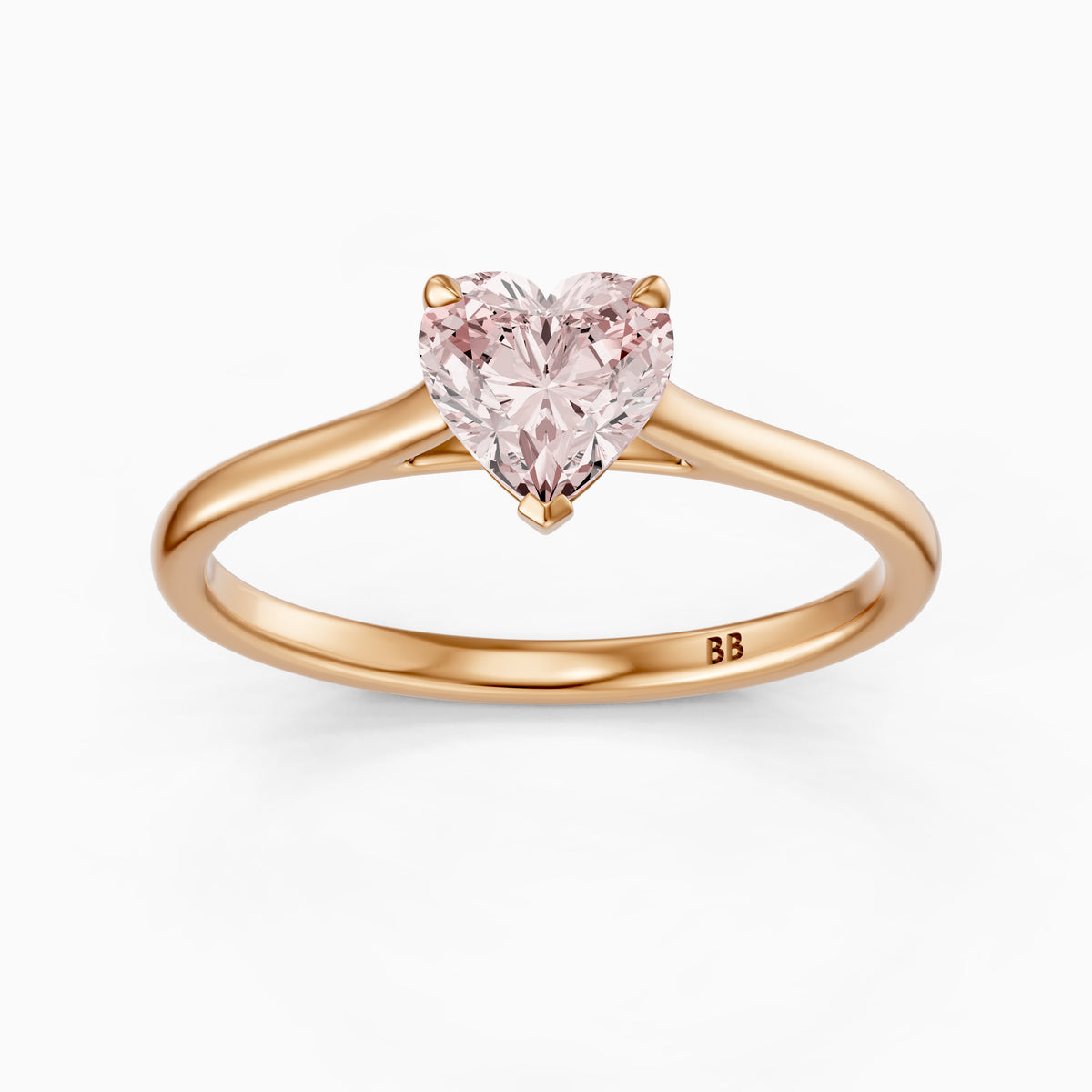 Amabel Heart Shaped Solitaire Cathedral Style Pink Lab Grown Diamond Ring