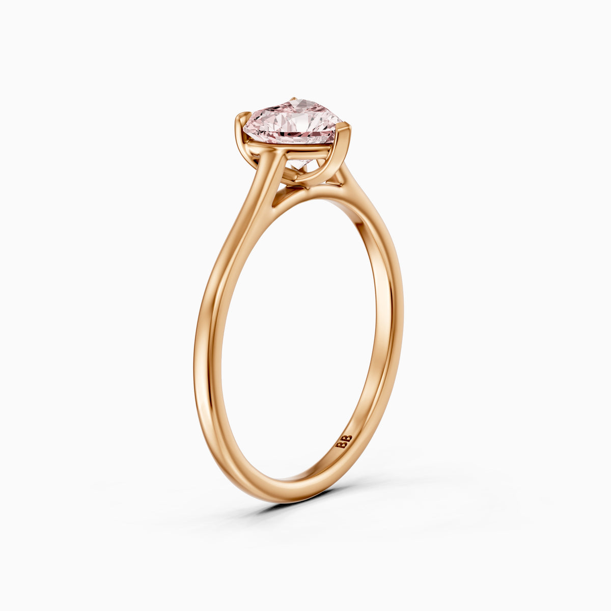 Amabel Heart Shaped Solitaire Cathedral Style Pink Lab Grown Diamond Ring