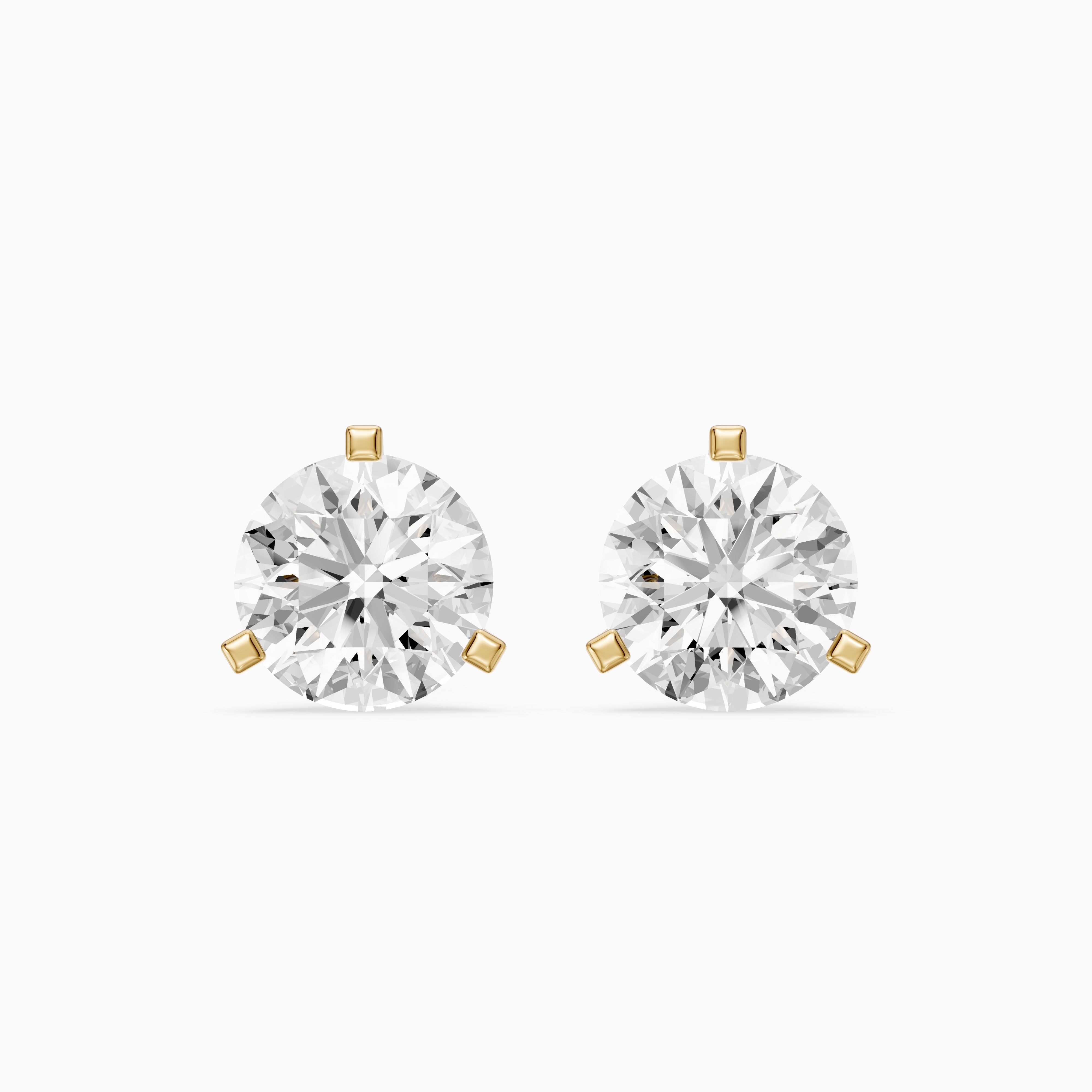 Beatriz Round Cut Lab Grown Diamond Three Prong Stud Earrings