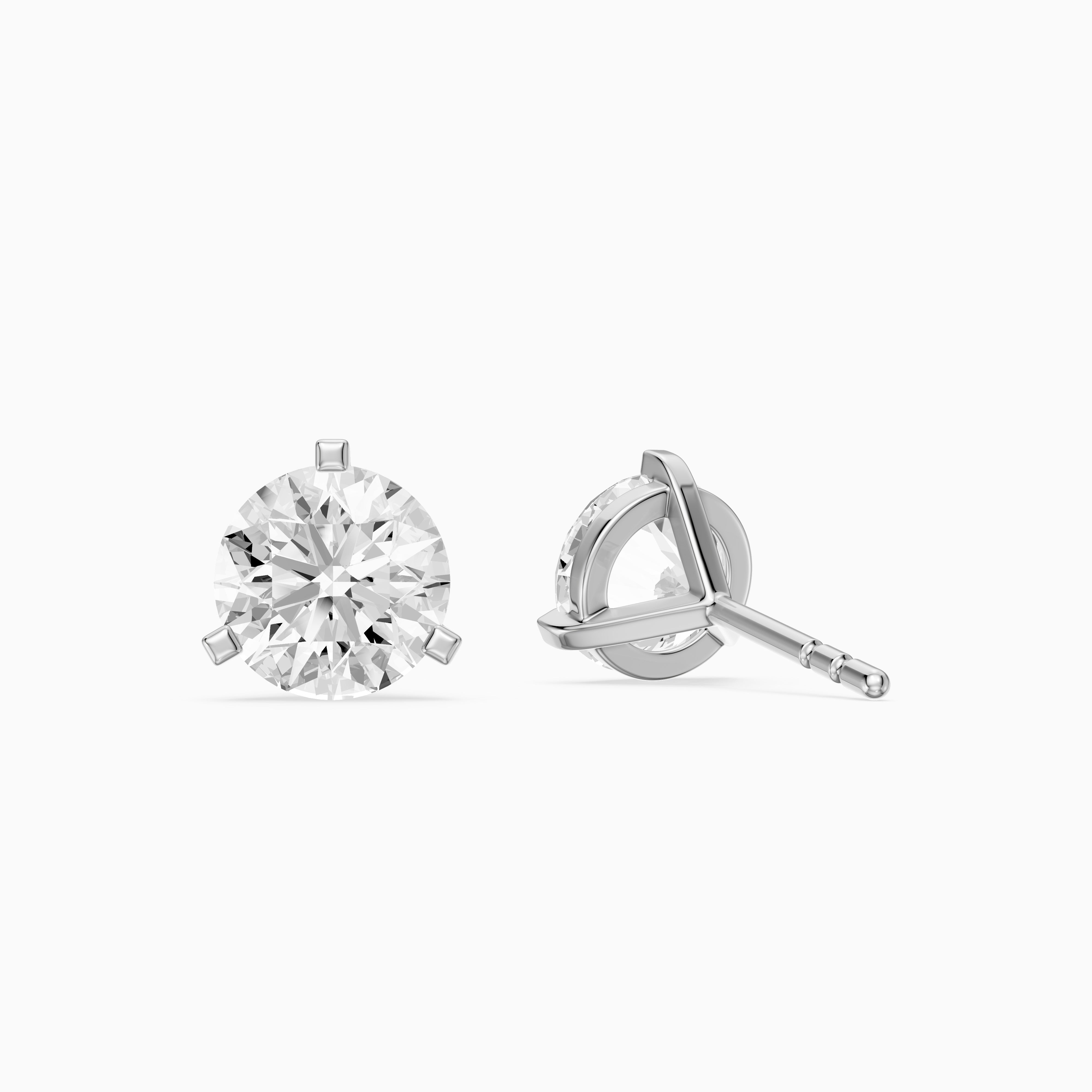 Beatriz Round Cut Lab Grown Diamond Three Prong Stud Earrings