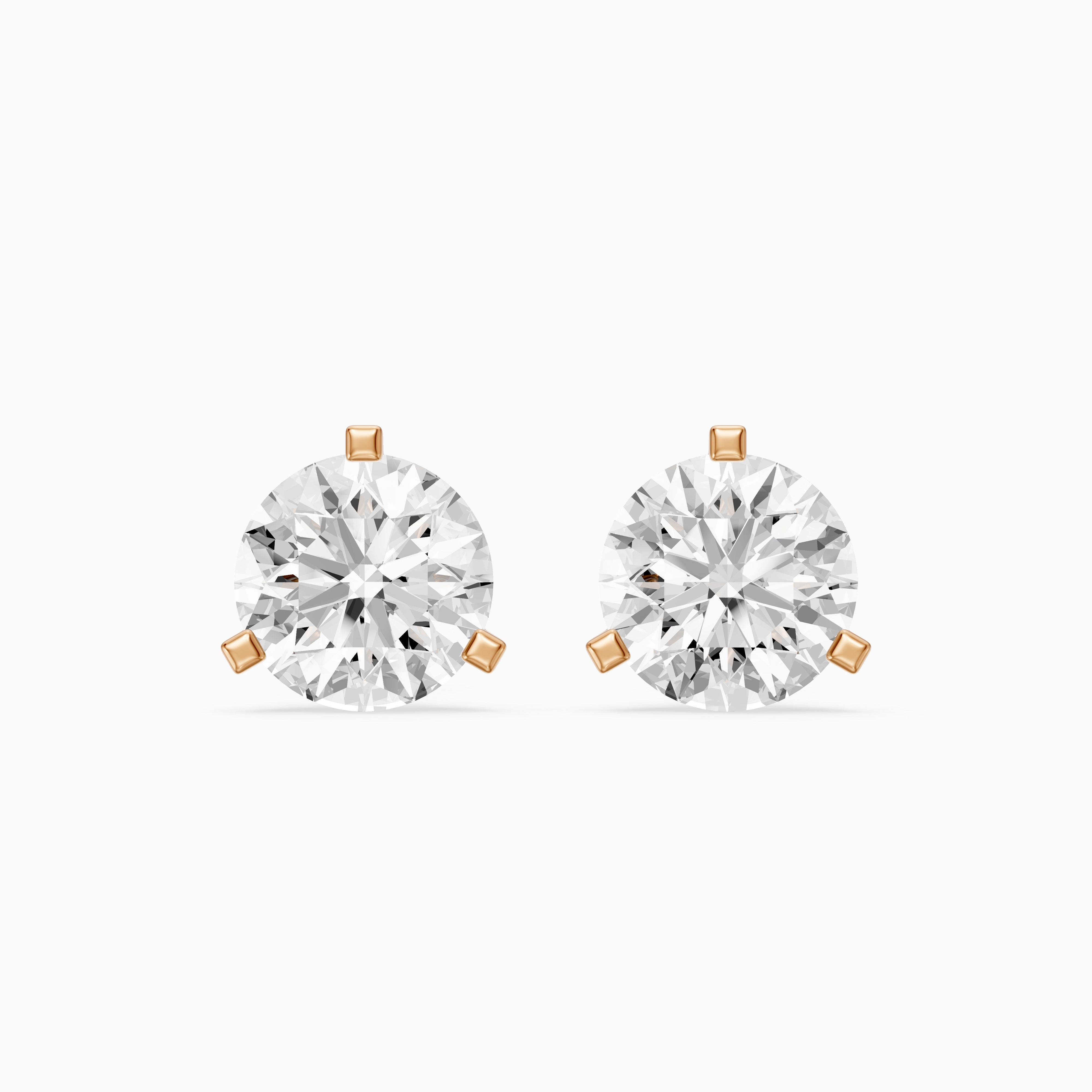 Beatriz Round Cut Lab Grown Diamond Three Prong Stud Earrings