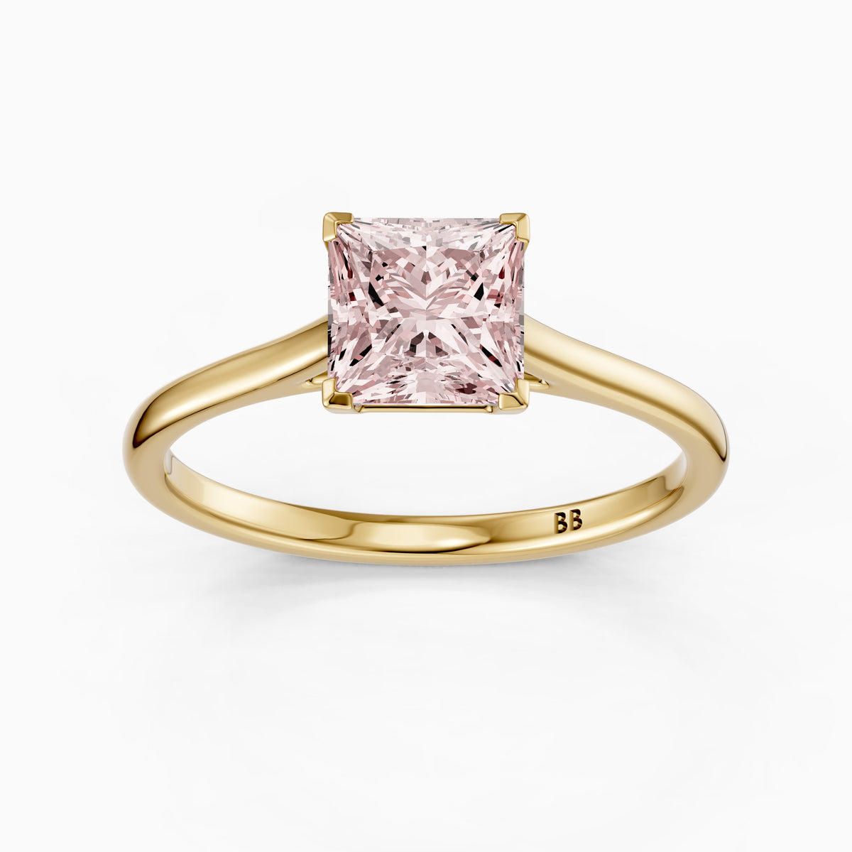 Briony Princess Cut Solitaire Cathedral Style Pink Lab Grown Diamond Engagement Ring