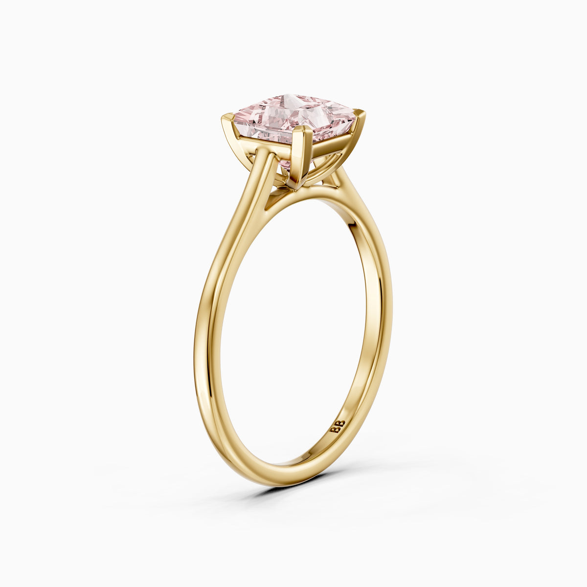 Briony Princess Cut Solitaire Cathedral Style Pink Lab Grown Diamond Engagement Ring