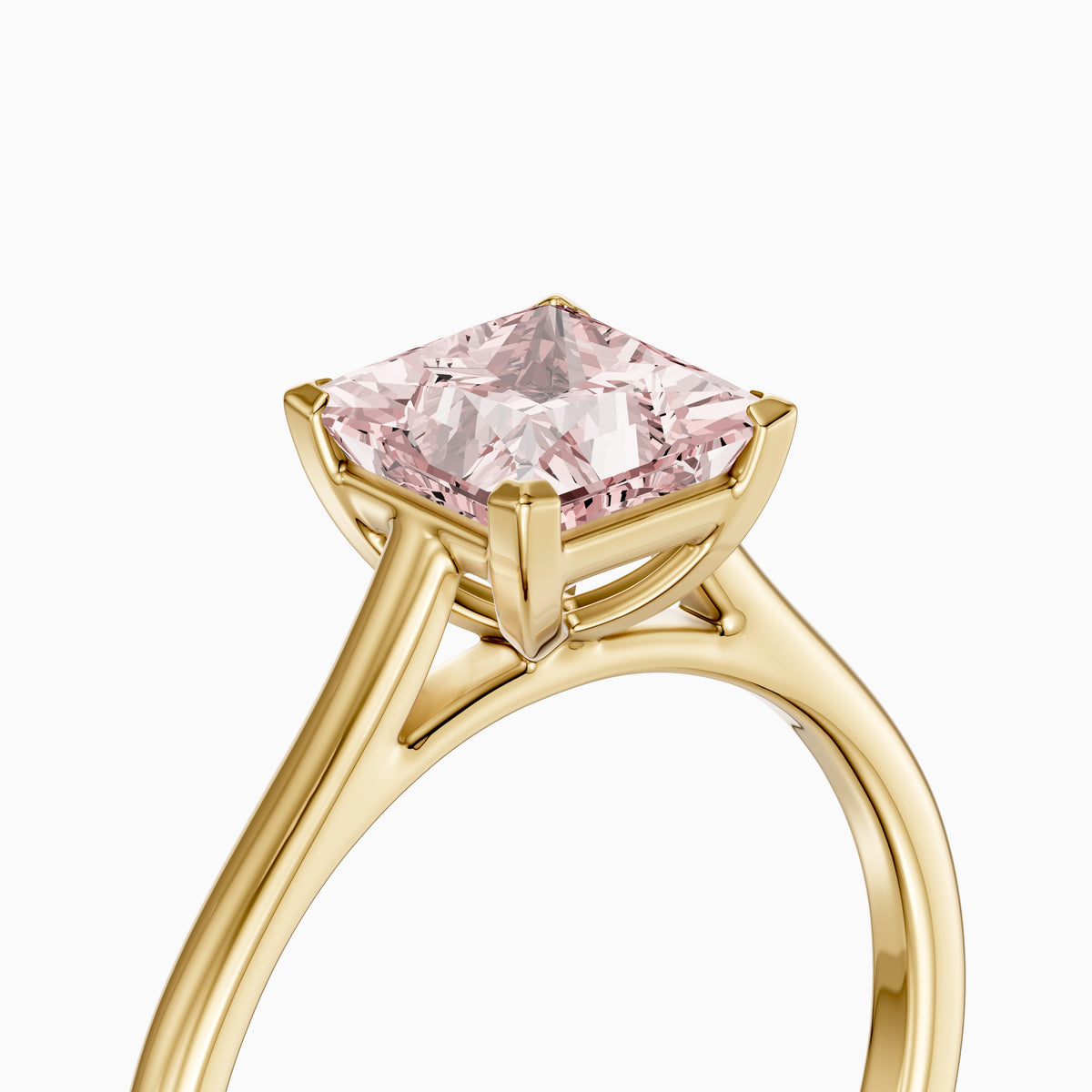 Briony Princess Cut Solitaire Cathedral Style Pink Lab Grown Diamond Engagement Ring