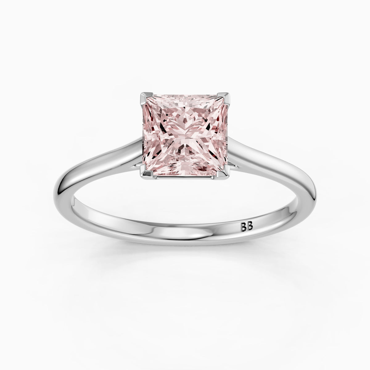 Briony Princess Cut Solitaire Cathedral Style Pink Lab Grown Diamond Engagement Ring