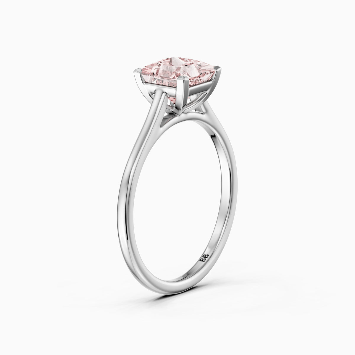 Briony Princess Cut Solitaire Cathedral Style Pink Lab Grown Diamond Engagement Ring