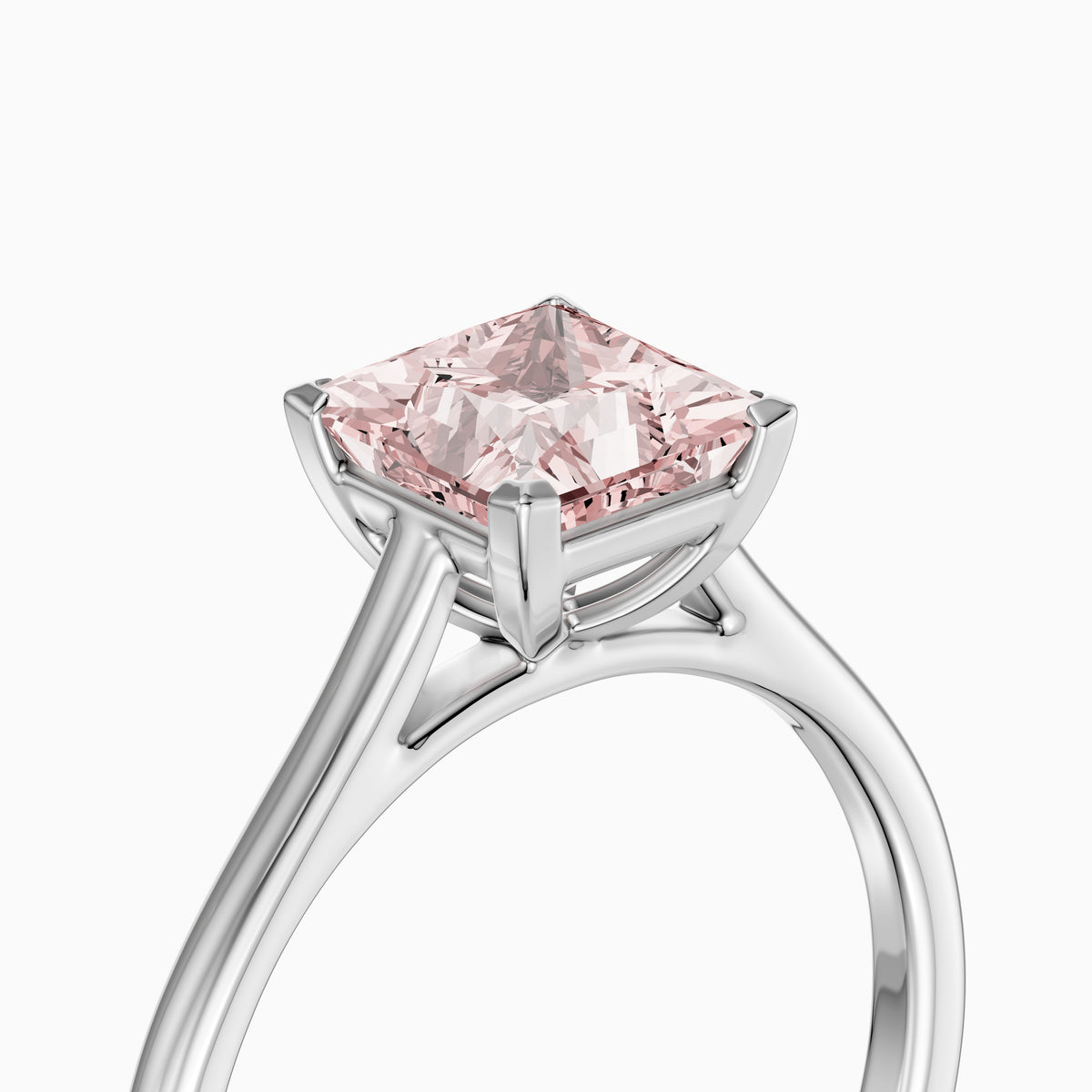 Briony Princess Cut Solitaire Cathedral Style Pink Lab Grown Diamond Engagement Ring