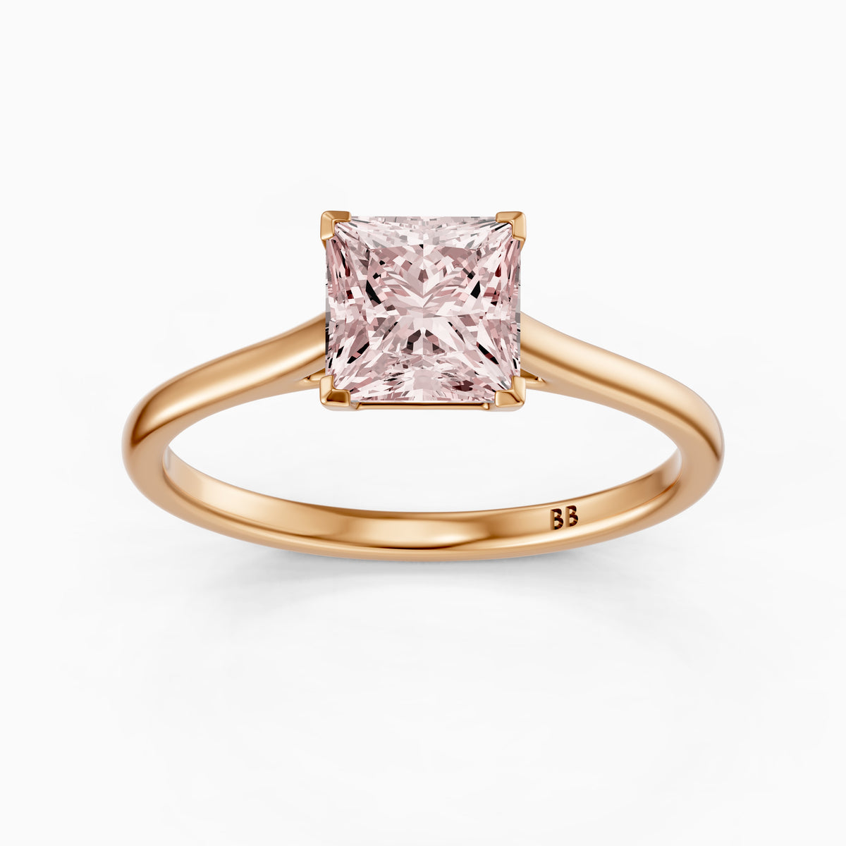 Briony Princess Cut Solitaire Cathedral Style Pink Lab Grown Diamond Engagement Ring