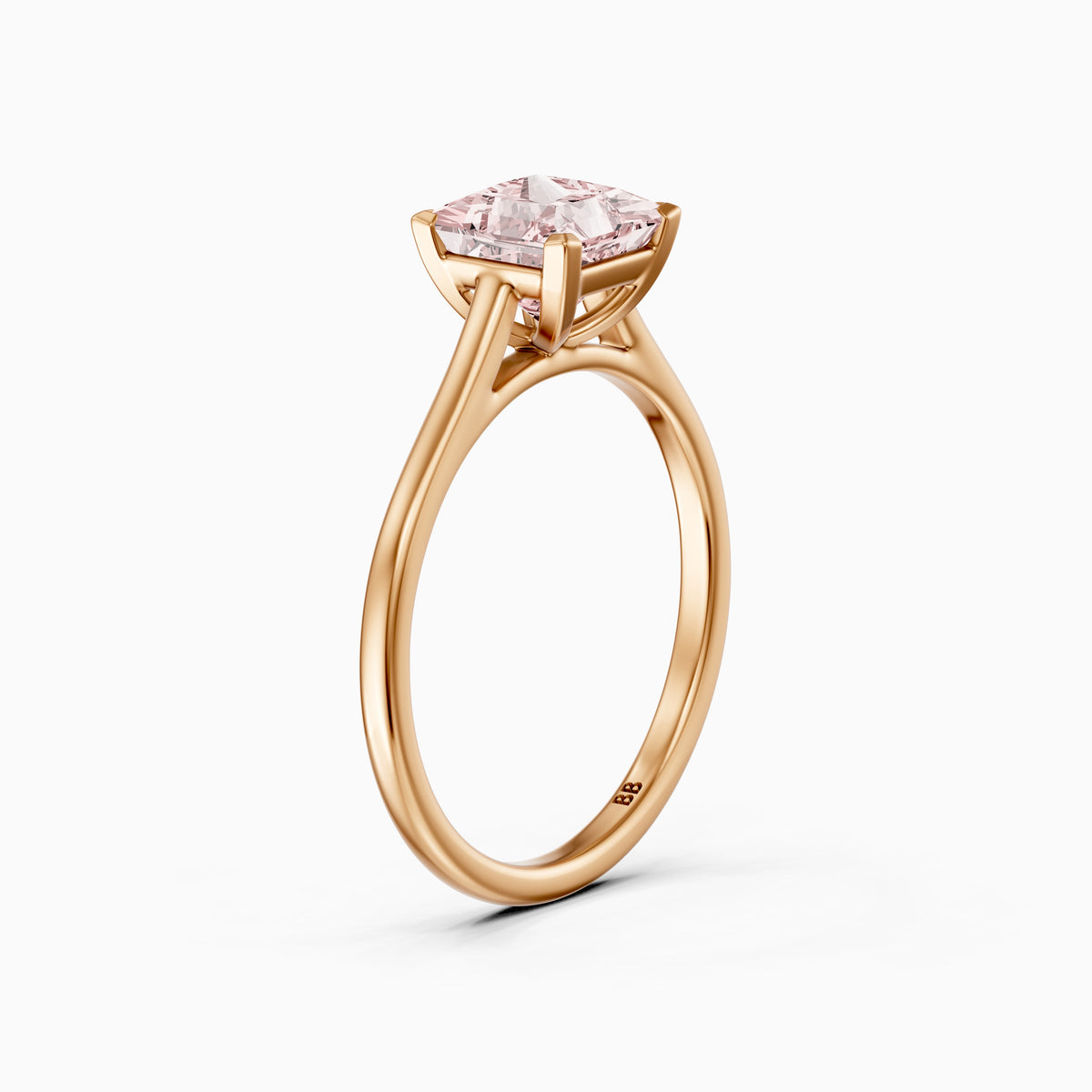 Briony Princess Cut Solitaire Cathedral Style Pink Lab Grown Diamond Engagement Ring