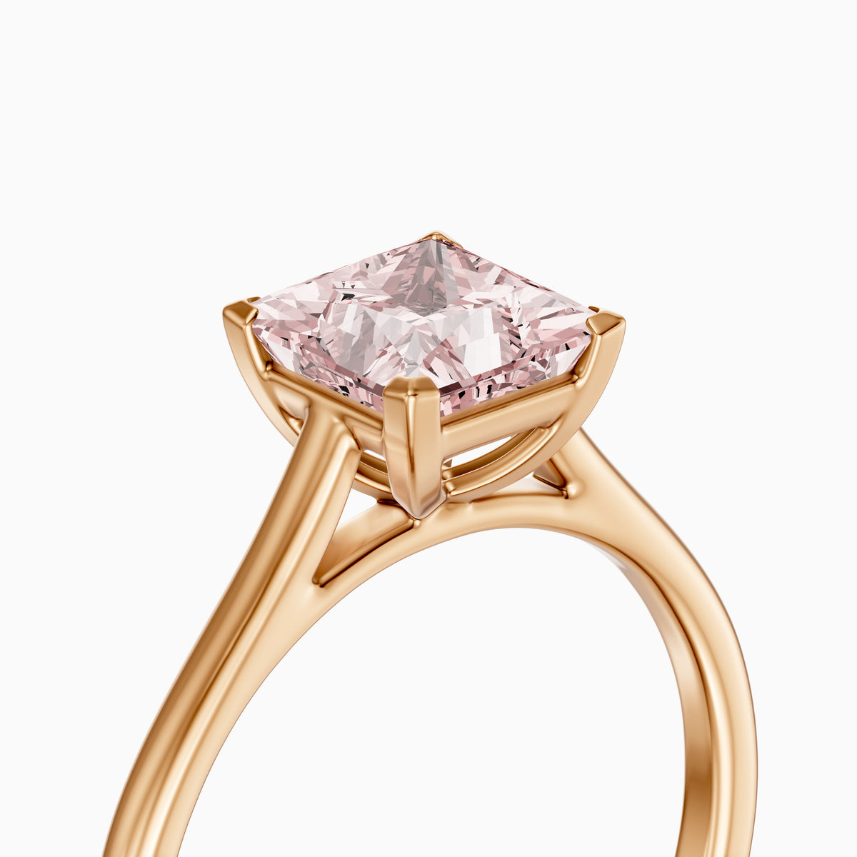 Briony Princess Cut Solitaire Cathedral Style Pink Lab Grown Diamond Engagement Ring