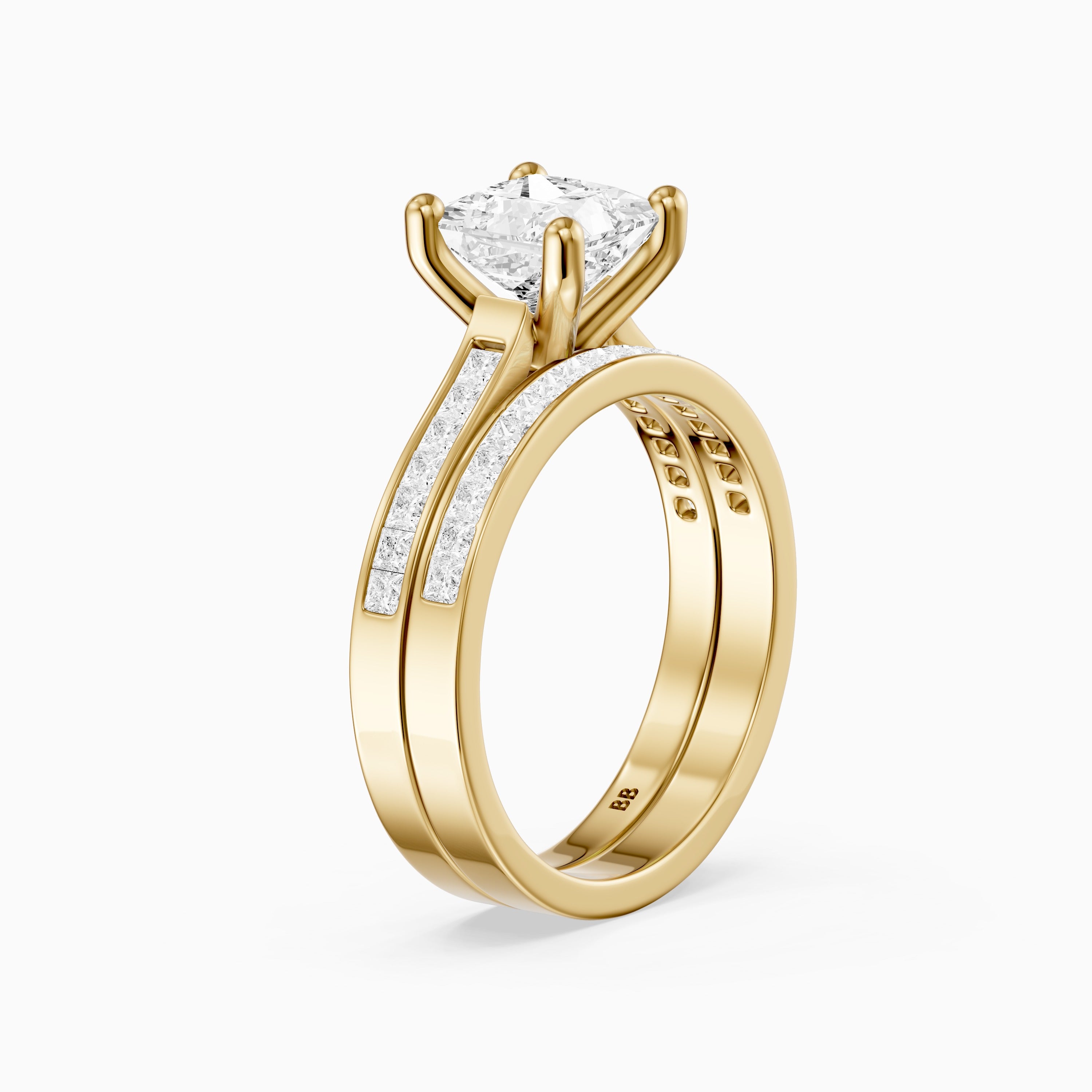 Ariane Princess Cut Lab Grown Diamond Cathedral Channel Bridal Set