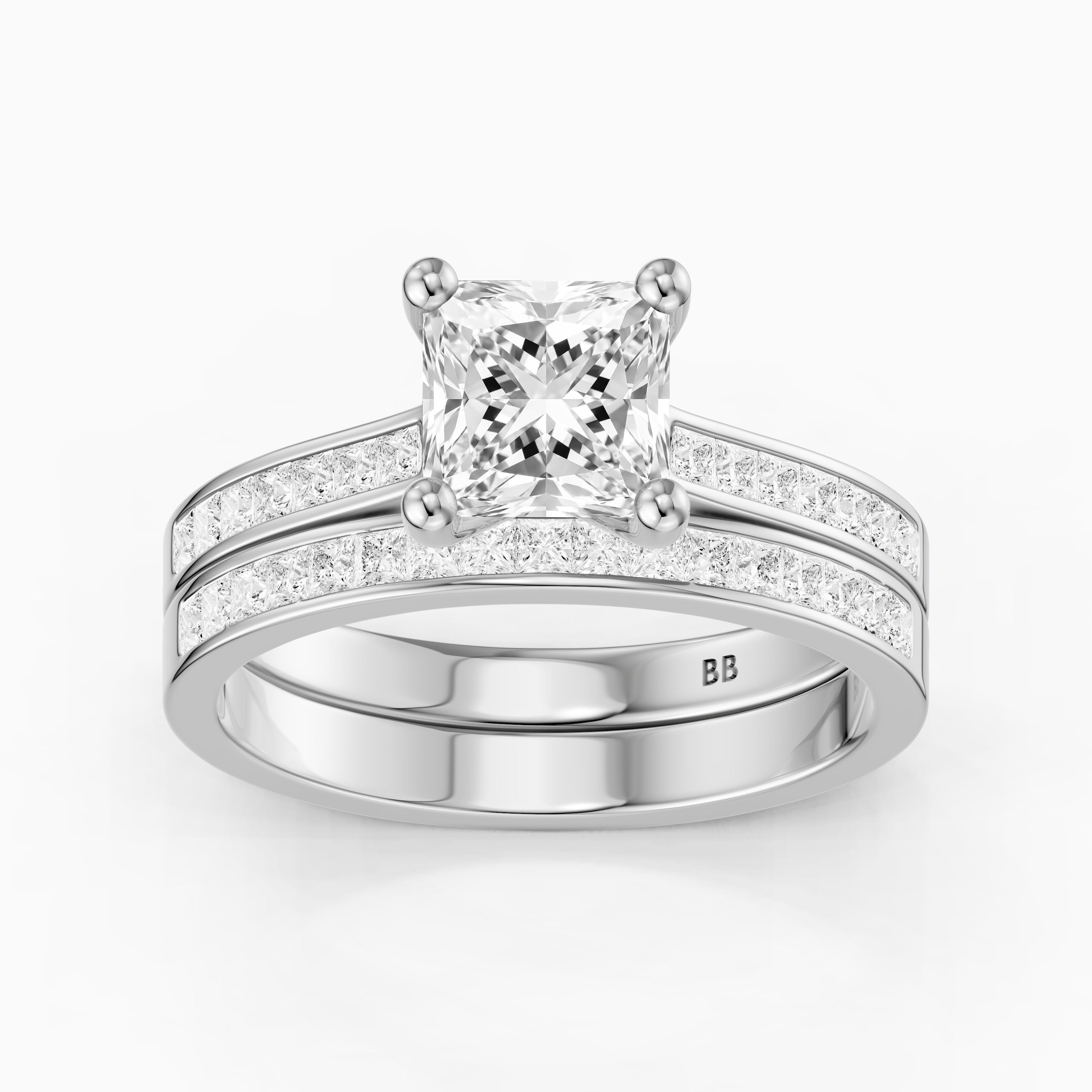 Ariane Princess Cut Lab Grown Diamond Cathedral Channel Bridal Set