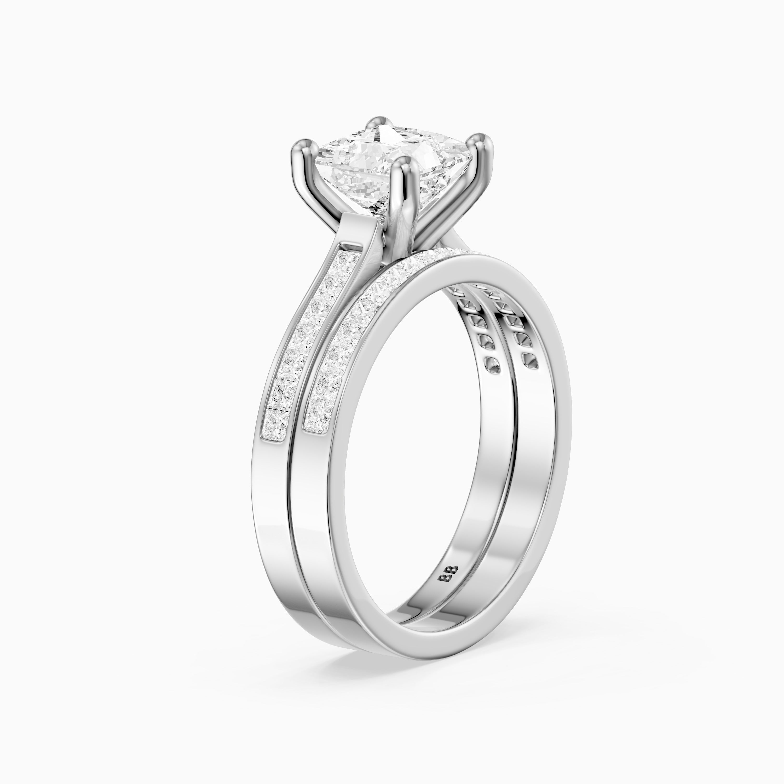 Ariane Princess Cut Lab Grown Diamond Cathedral Channel Bridal Set