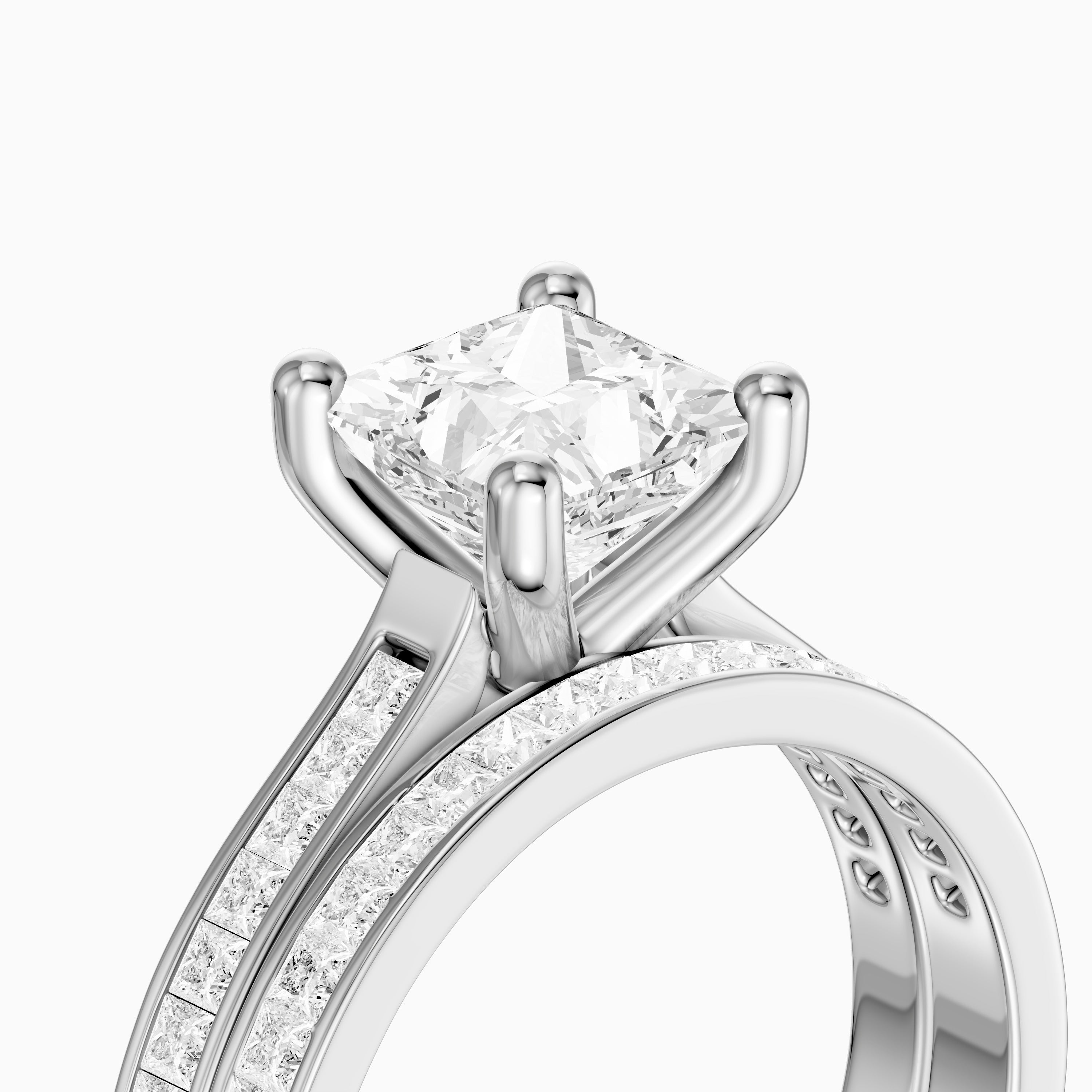 Ariane Princess Cut Lab Grown Diamond Cathedral Channel Bridal Set
