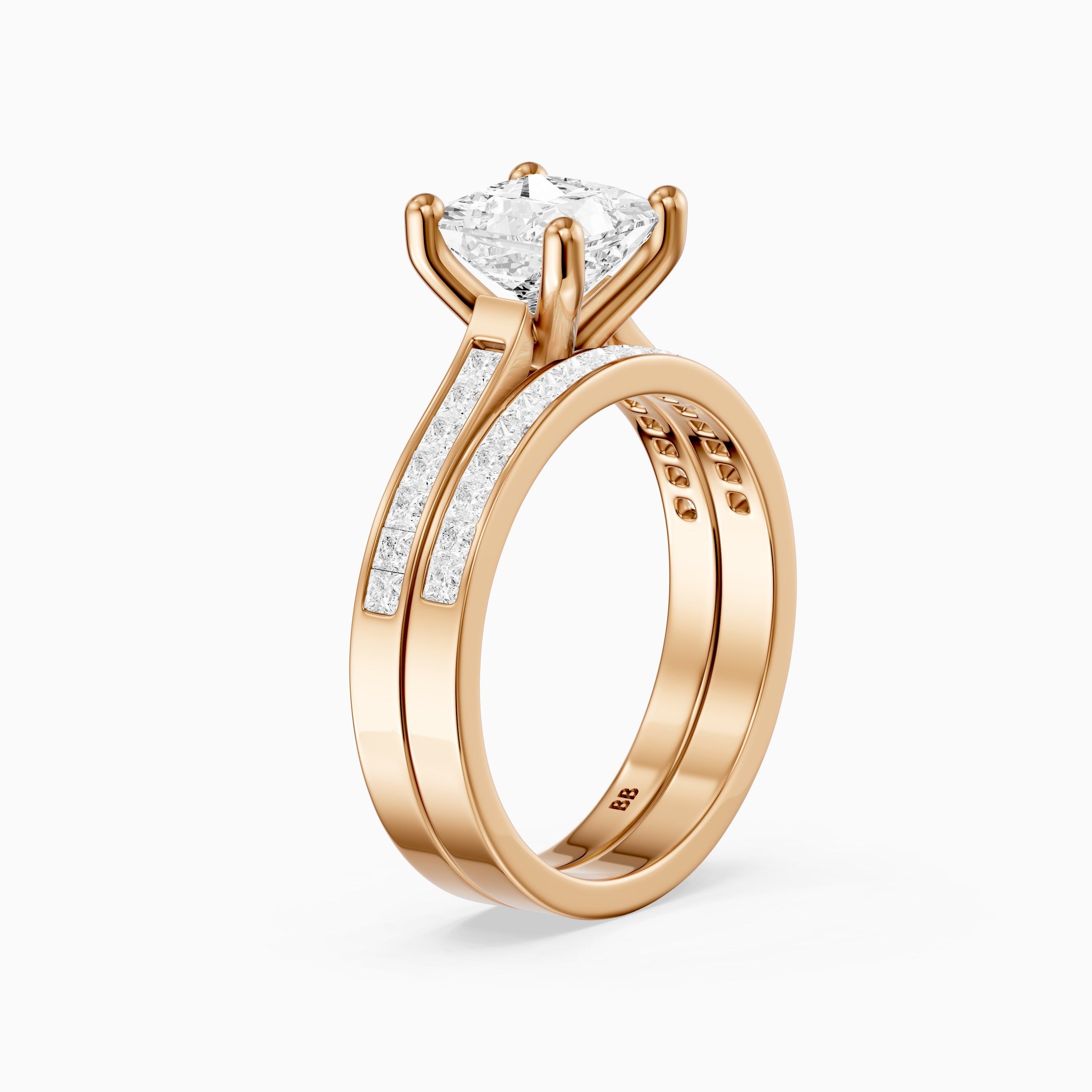 Ariane Princess Cut Lab Grown Diamond Cathedral Channel Bridal Set
