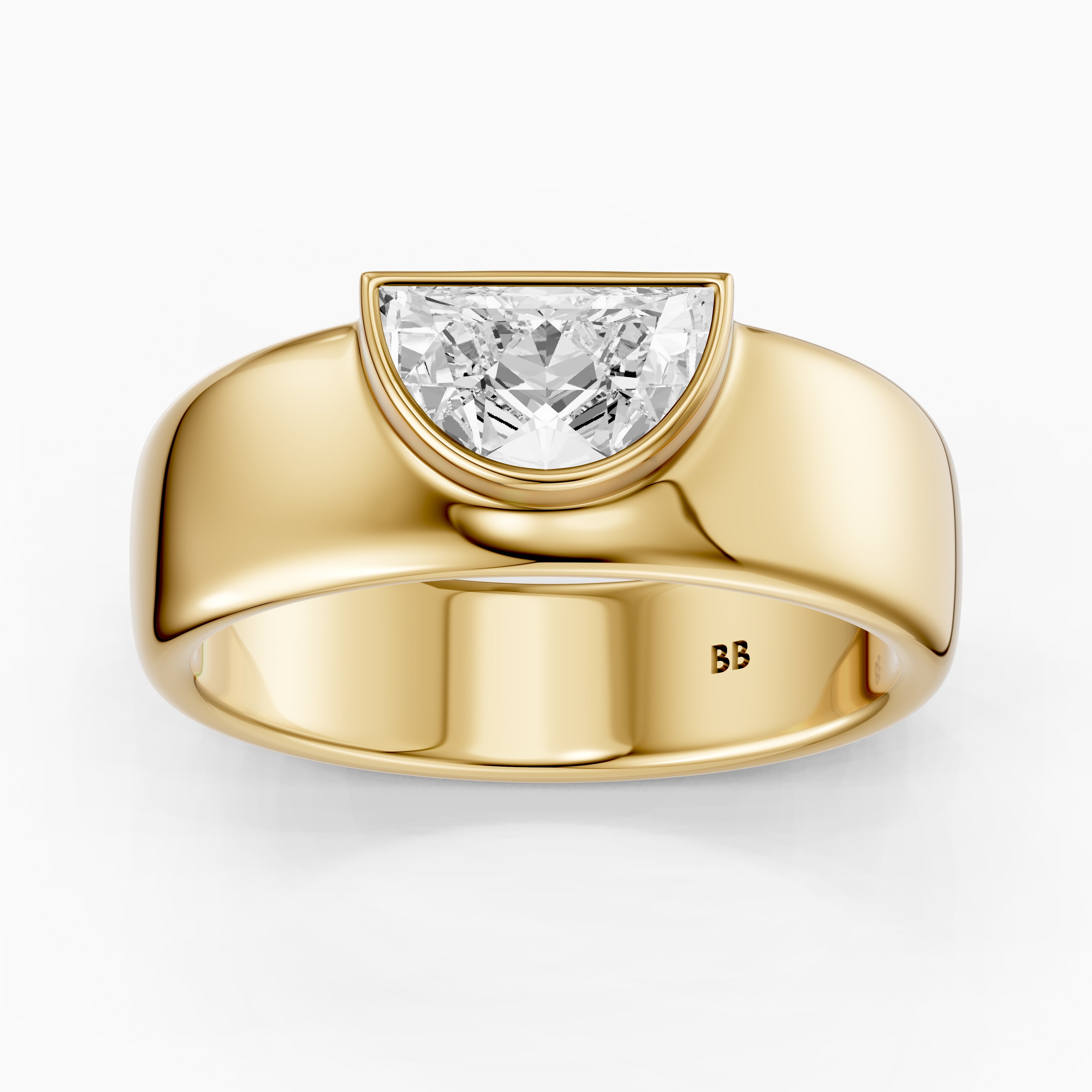 Coraline Half Moon Cut Lab Diamond Bezel Solitaire Cigar Band