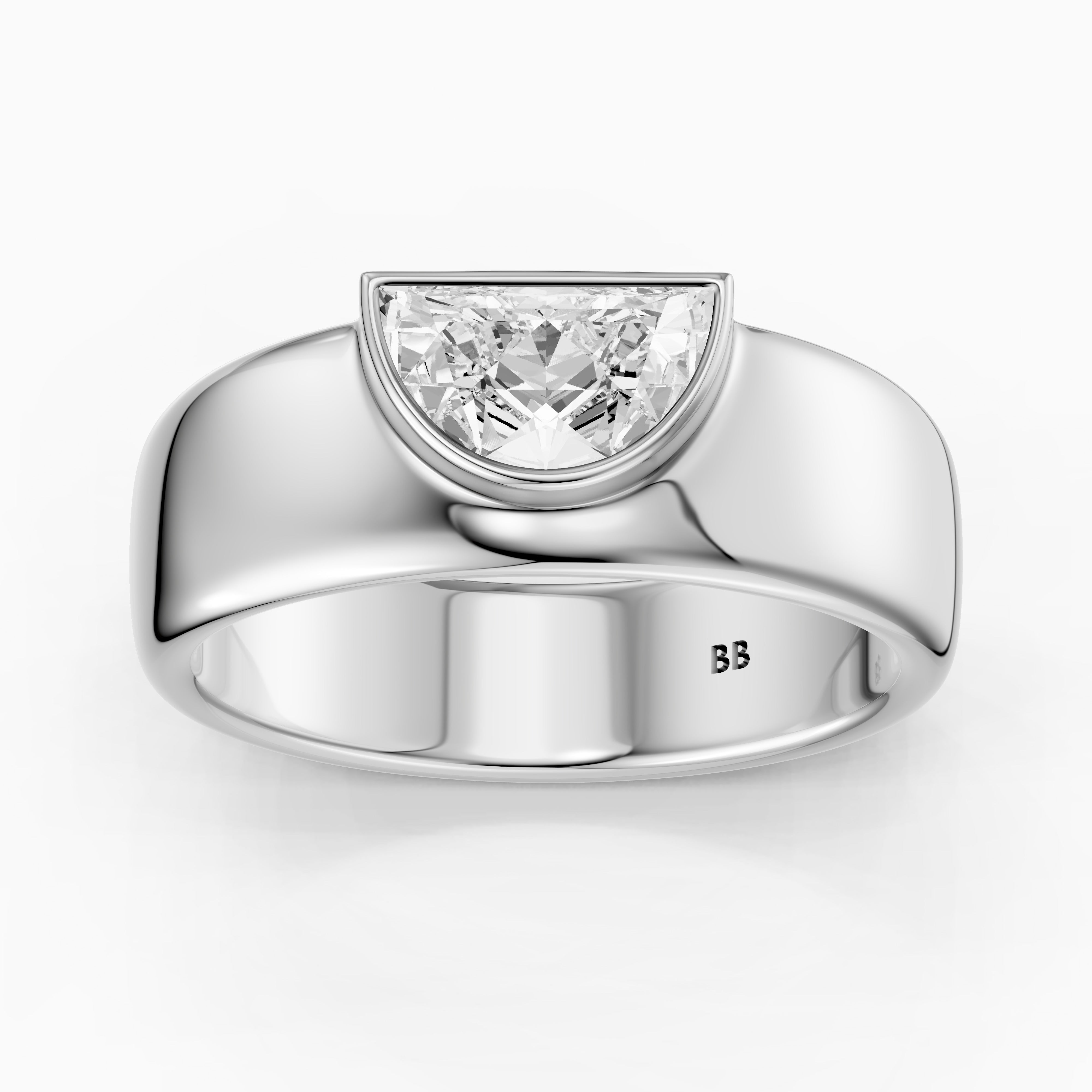 Coraline Half Moon Cut Lab Diamond Bezel Solitaire Cigar Band