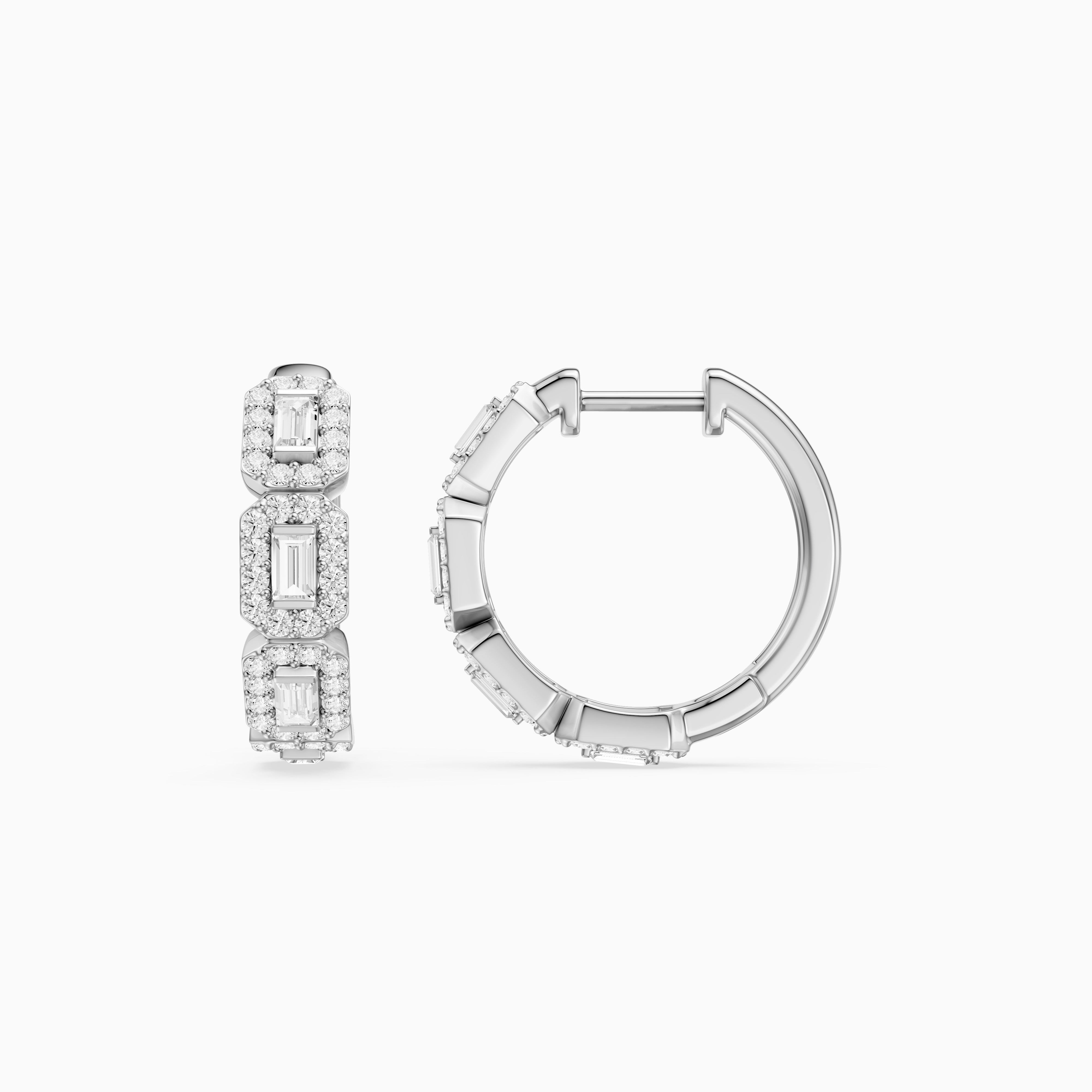 Sabine Baguette Lab Grown Diamond Halo Hoop Earrings