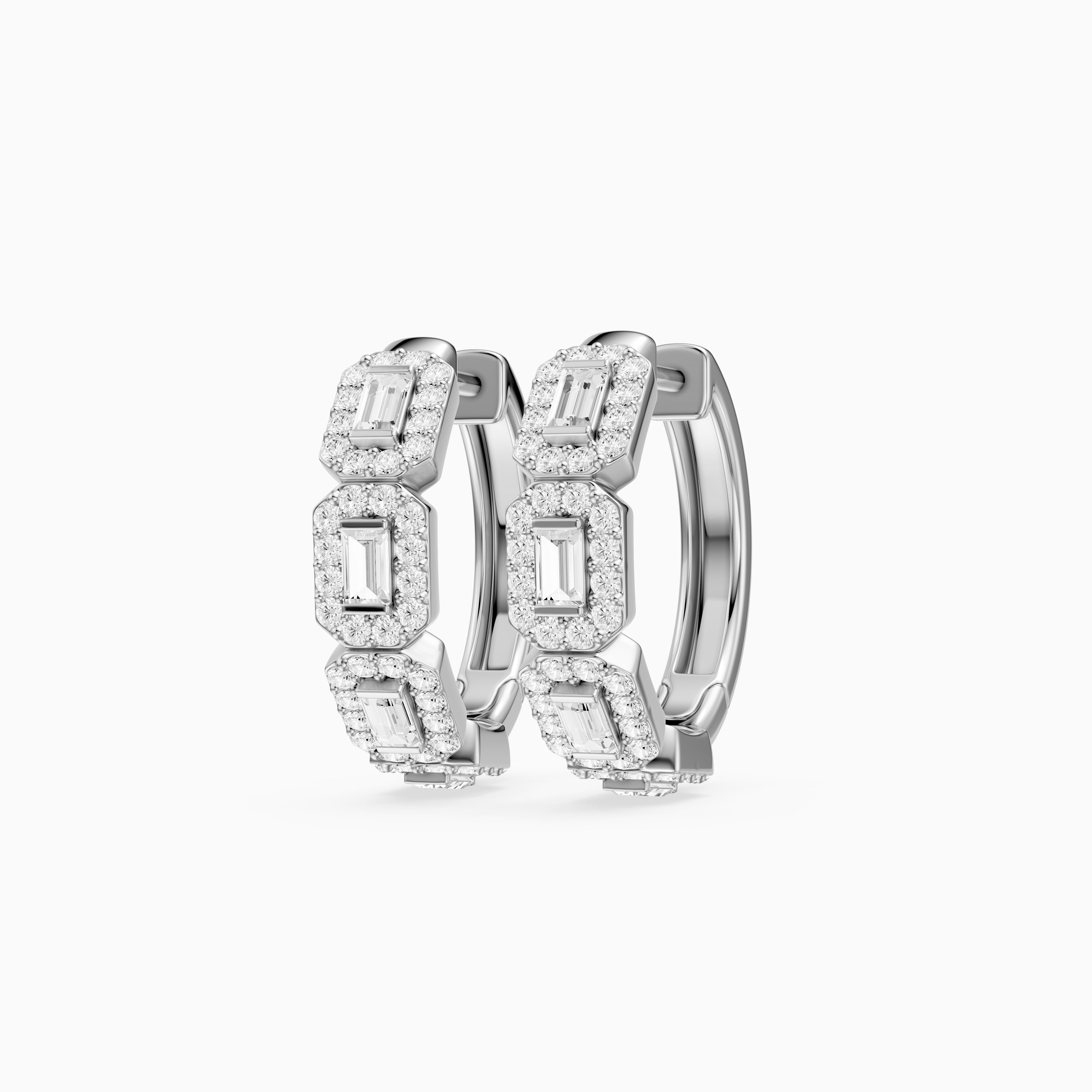 Sabine Baguette Lab Grown Diamond Halo Hoop Earrings