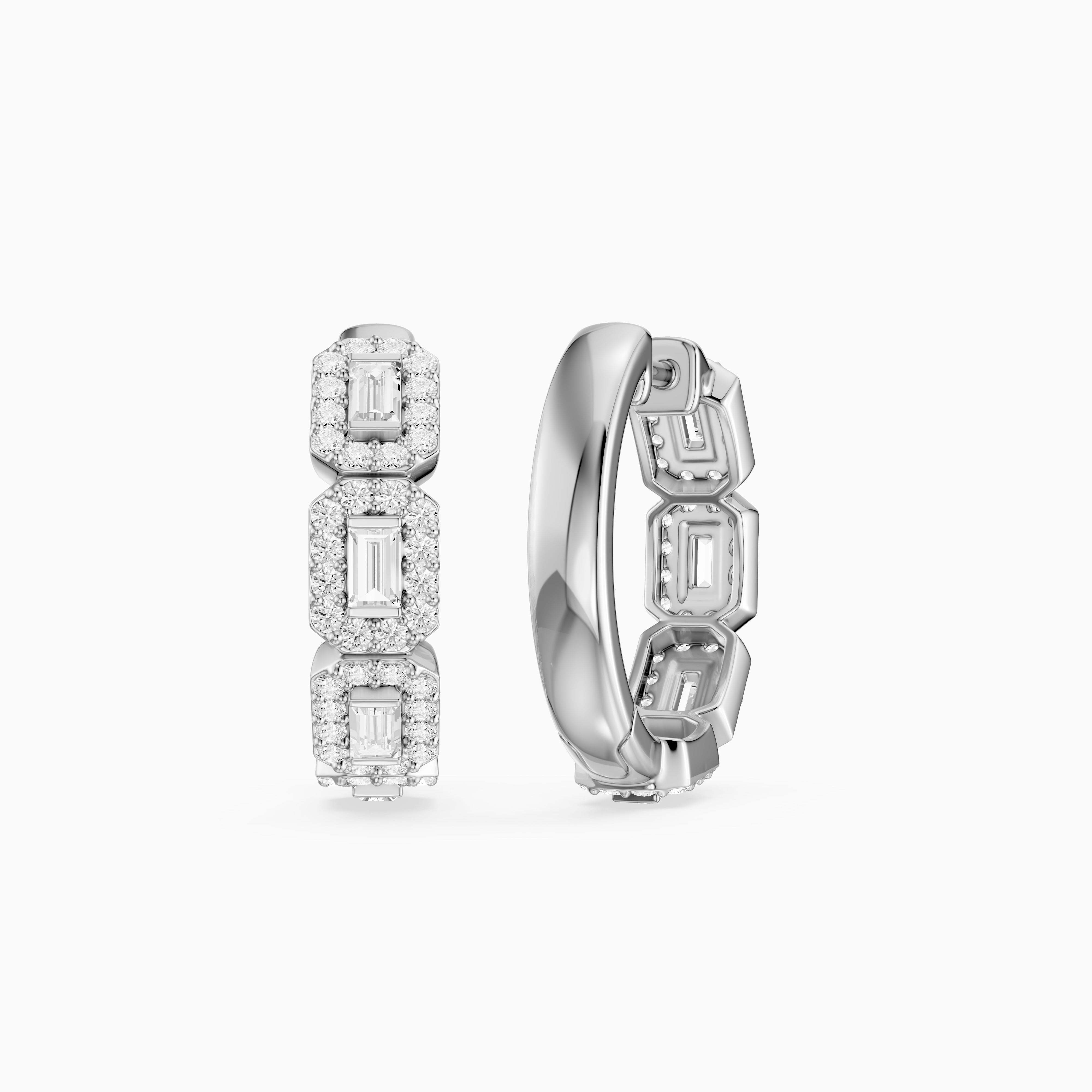 Sabine Baguette Lab Grown Diamond Halo Hoop Earrings