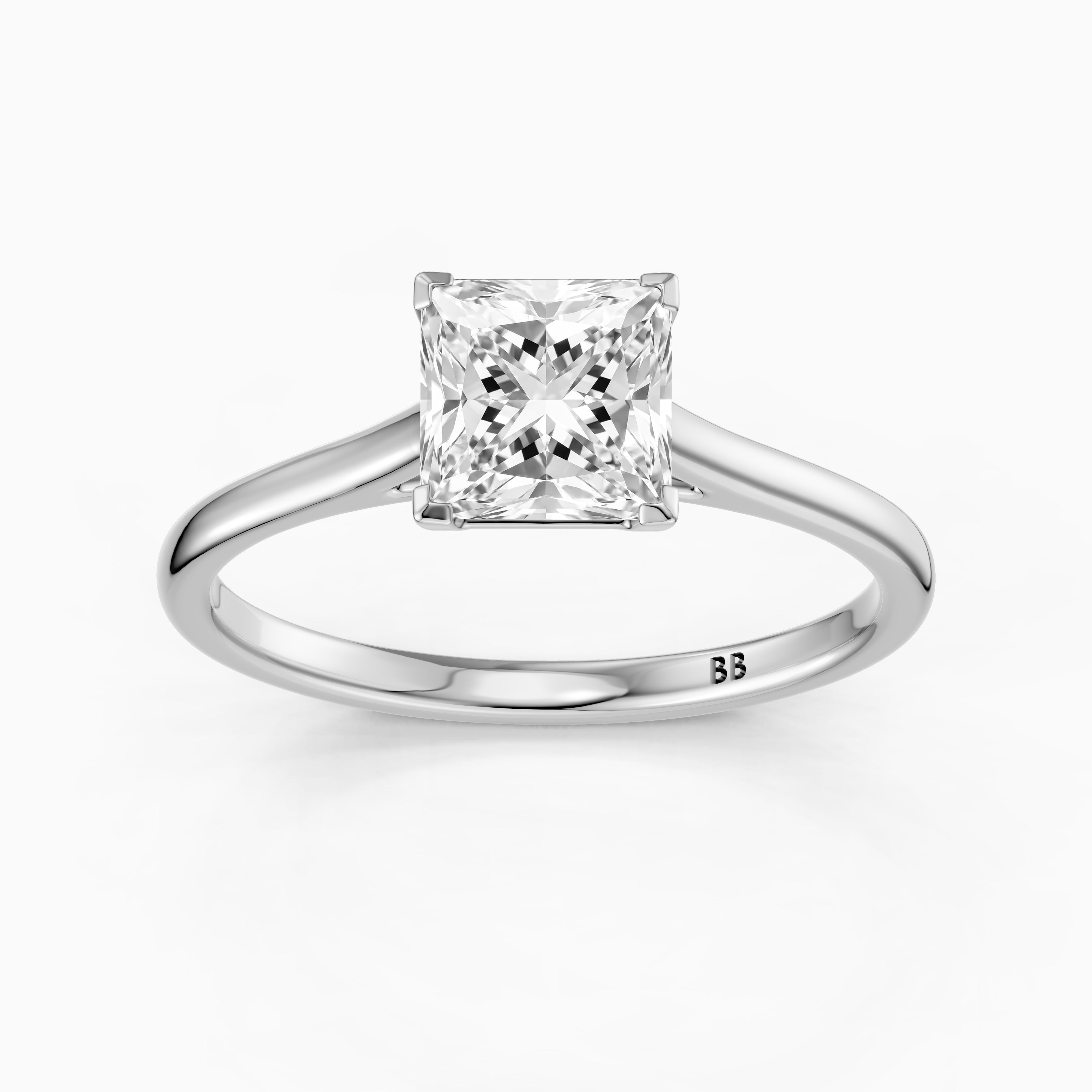 Brenda Princess Cut Solitaire Cathedral Style Lab Grown Engagement Ring