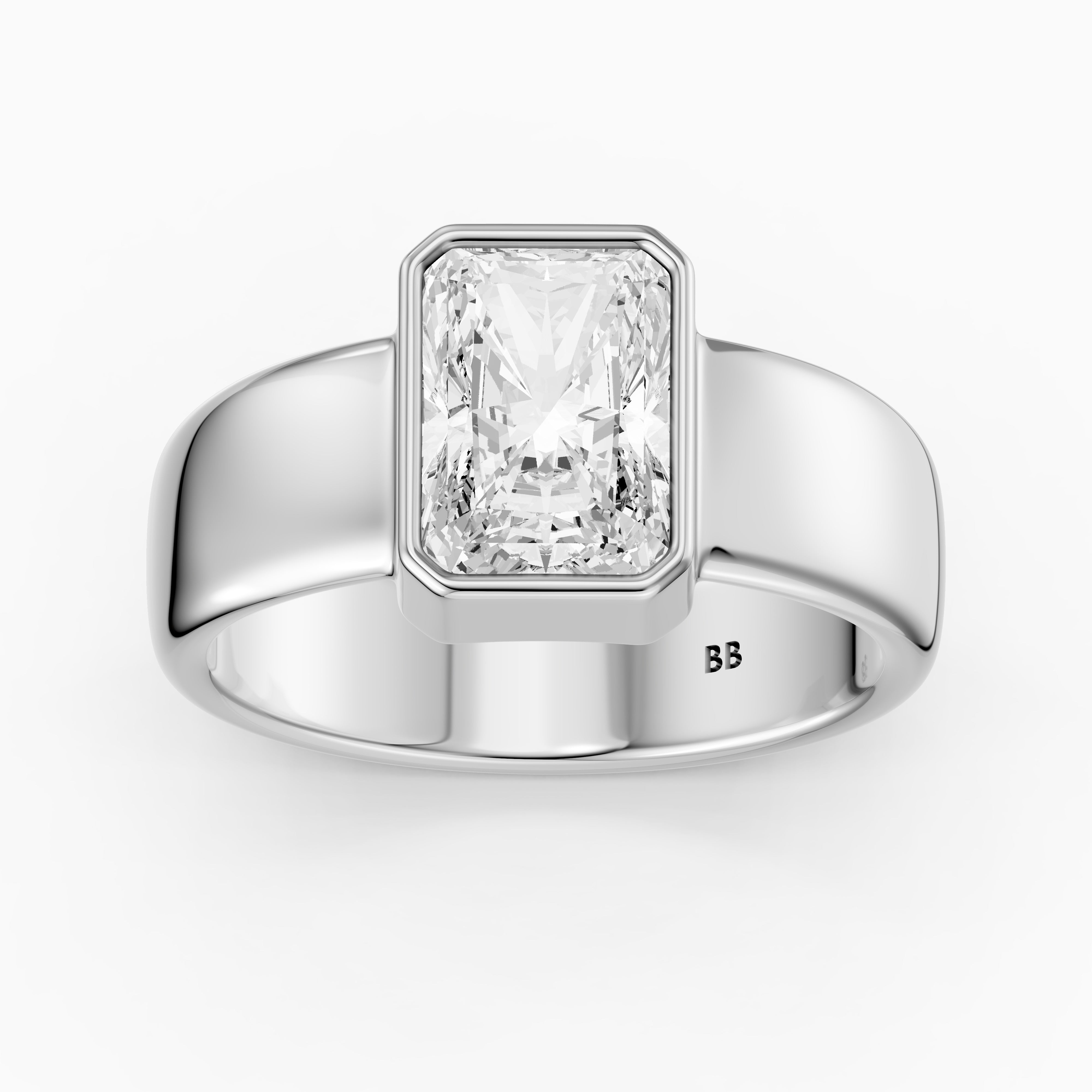 Della Radiant Cut Lab Diamond Bezel Solitaire Wide Cigar Band