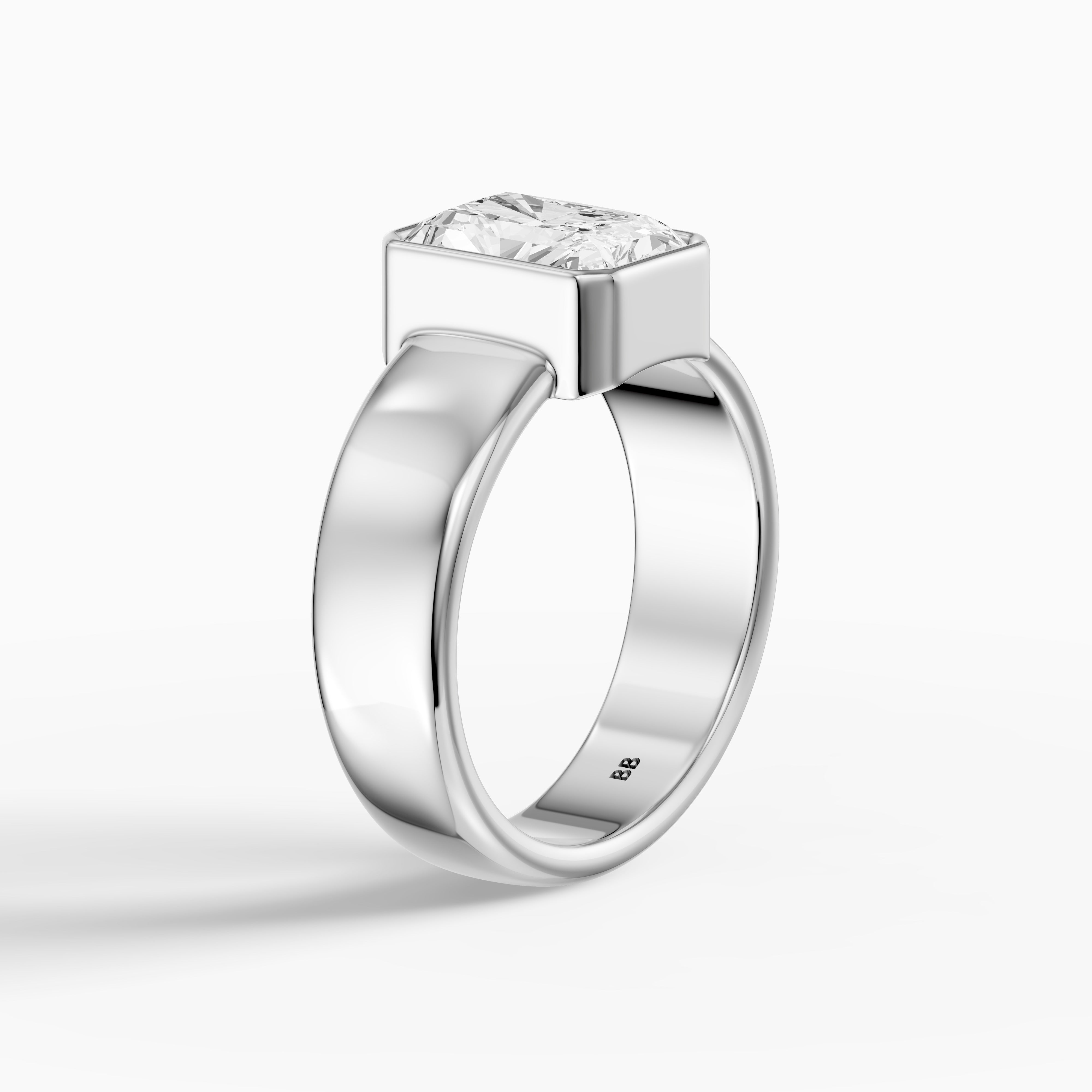 Della Radiant Cut Lab Diamond Bezel Solitaire Wide Cigar Band