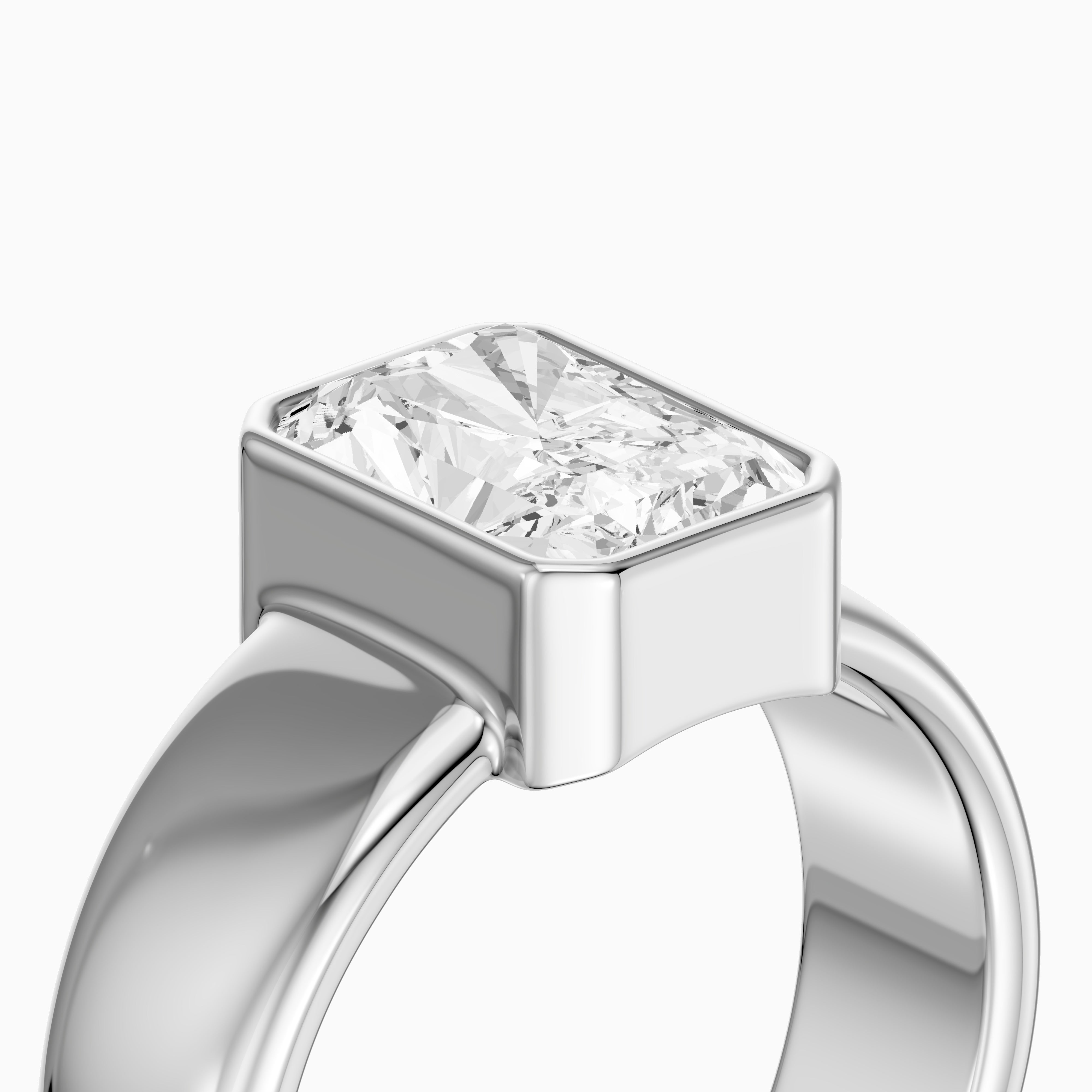 Della Radiant Cut Lab Diamond Bezel Solitaire Wide Cigar Band
