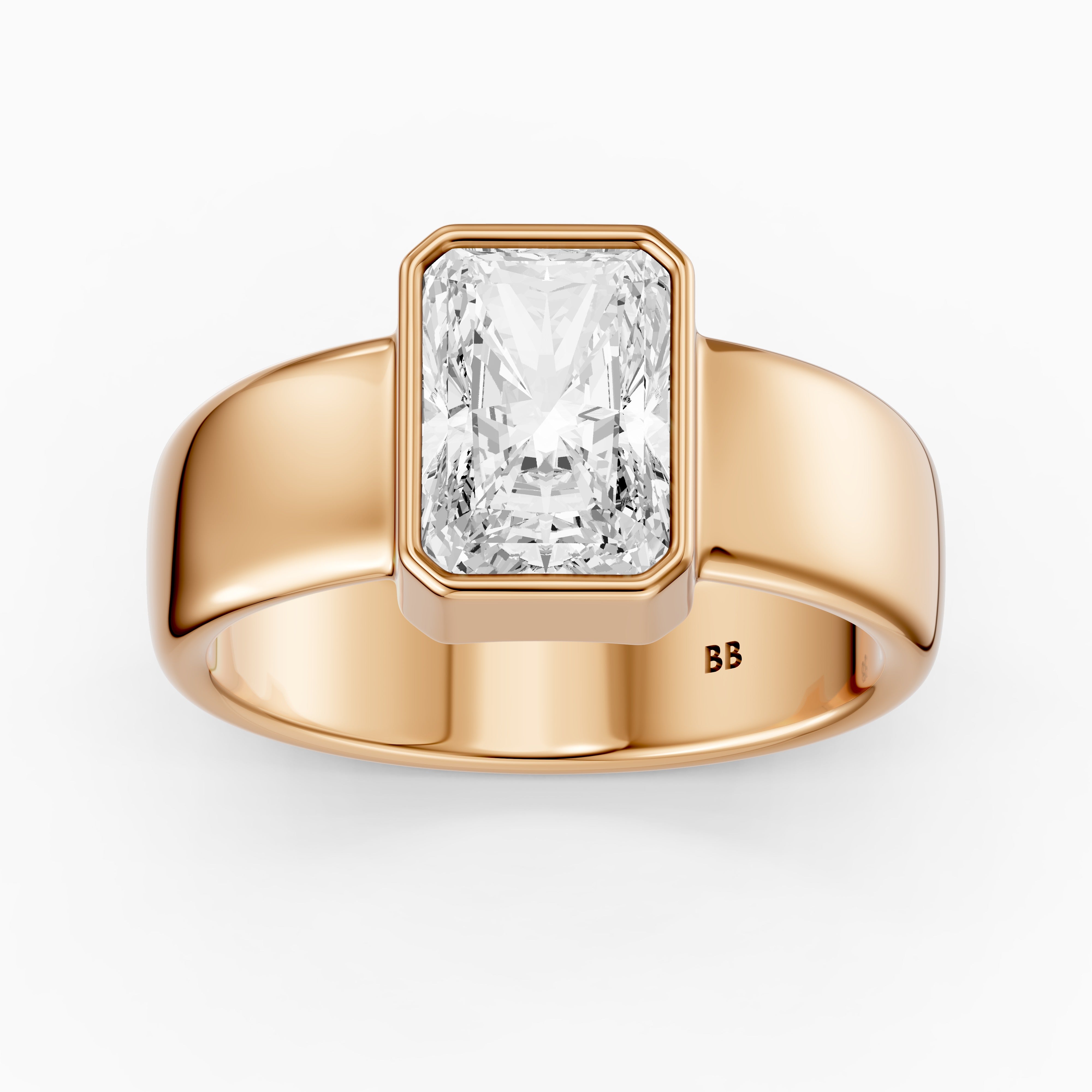 Della Radiant Cut Lab Diamond Bezel Solitaire Wide Cigar Band