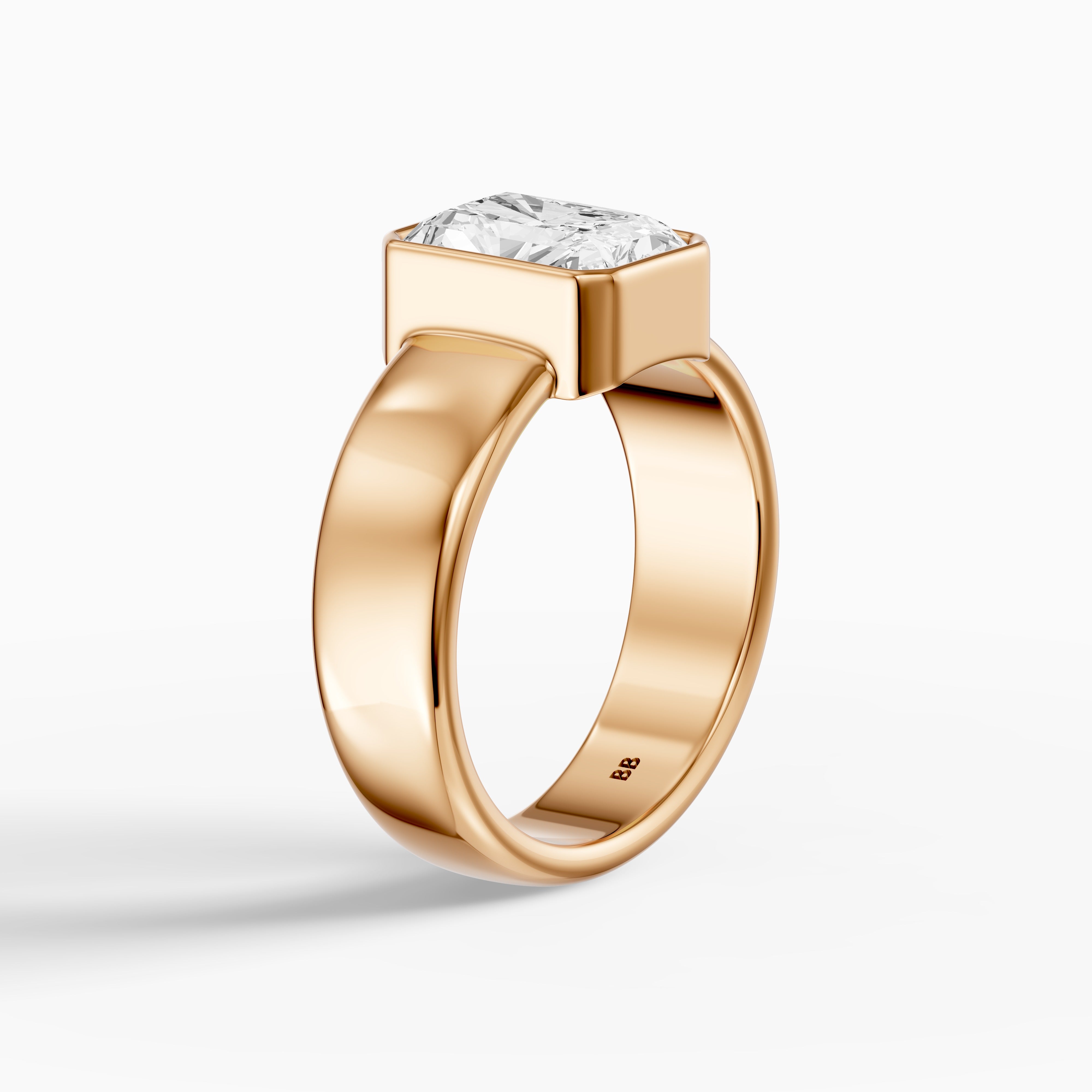 Della Radiant Cut Lab Diamond Bezel Solitaire Wide Cigar Band