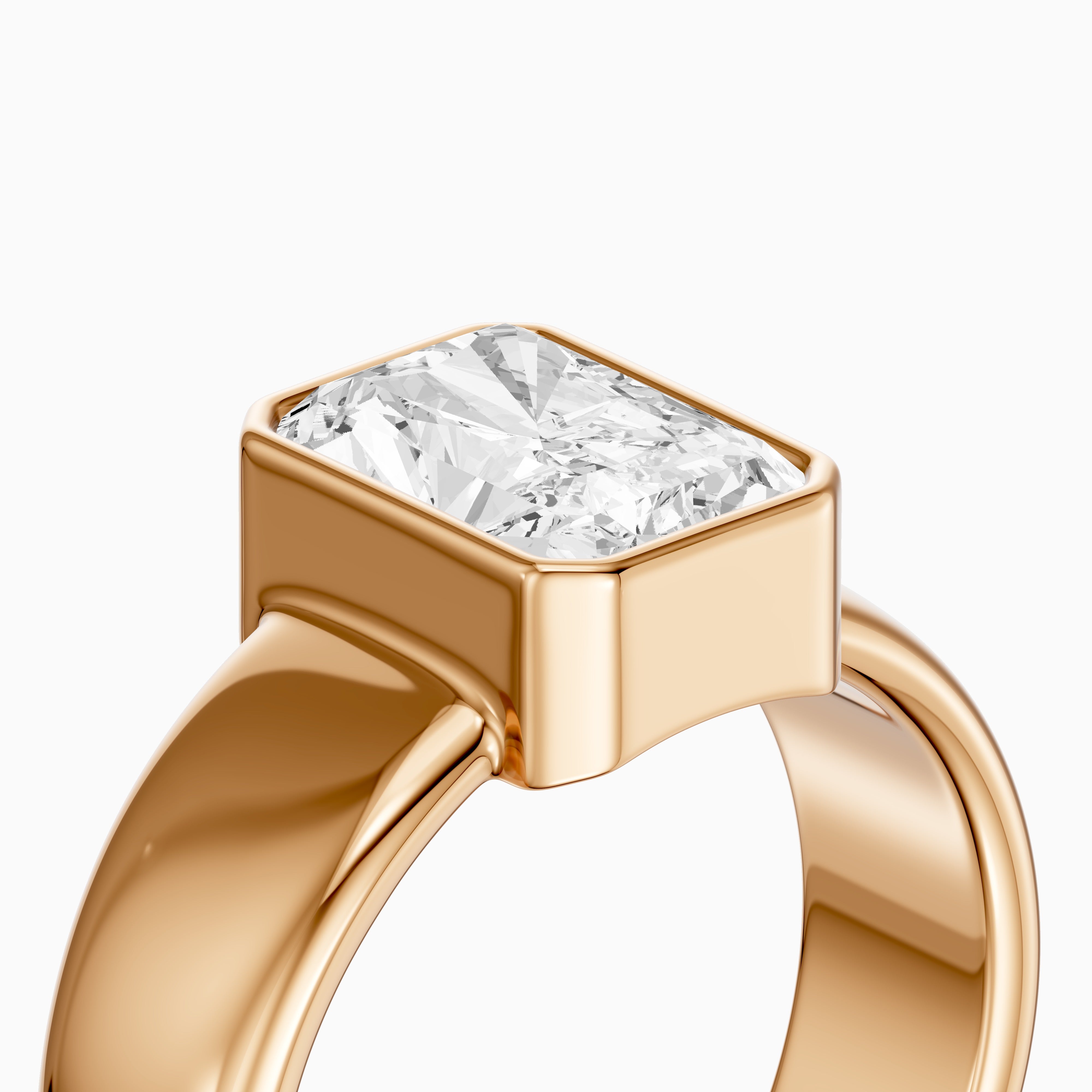 Della Radiant Cut Lab Diamond Bezel Solitaire Wide Cigar Band