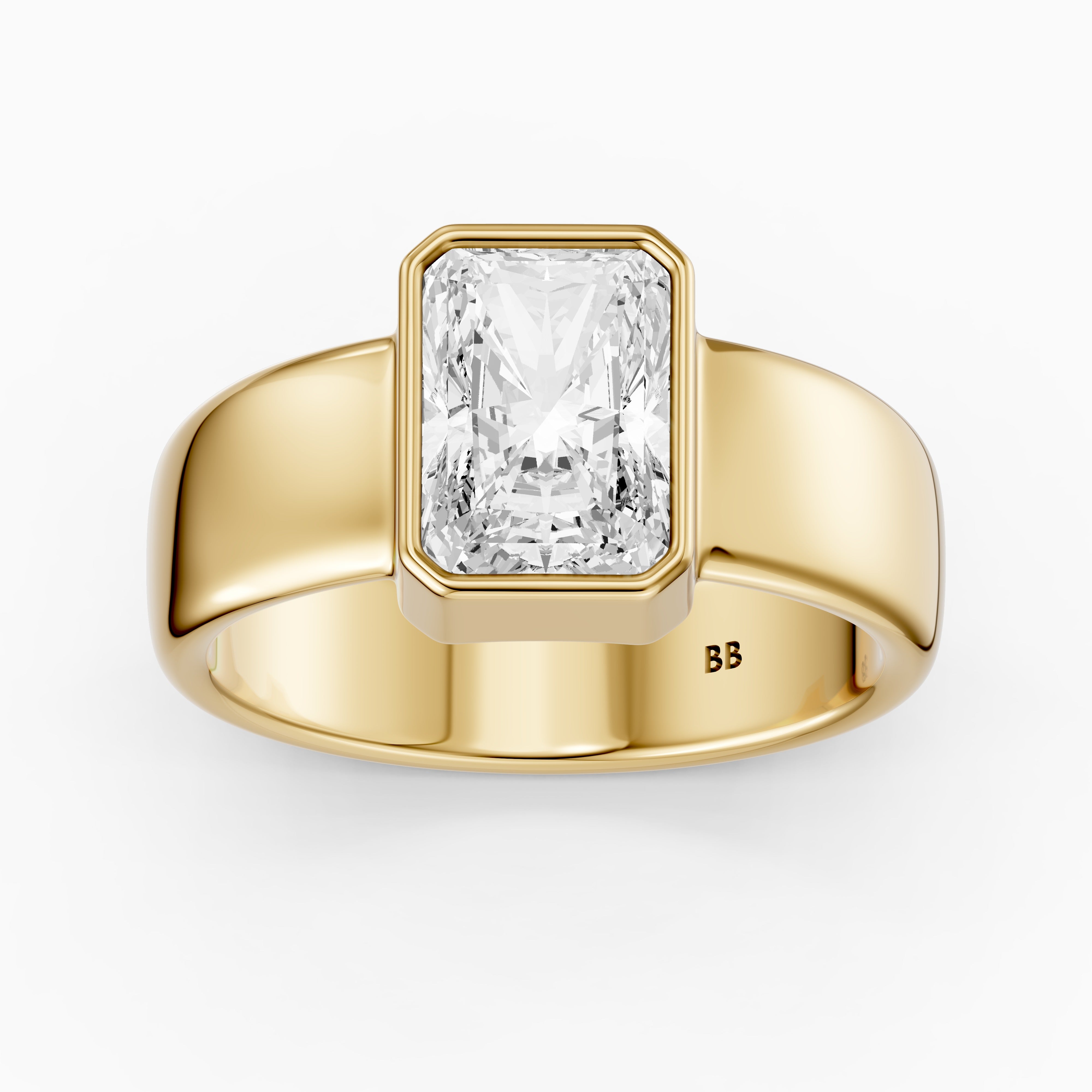 Della Radiant Cut Lab Diamond Bezel Solitaire Wide Cigar Band