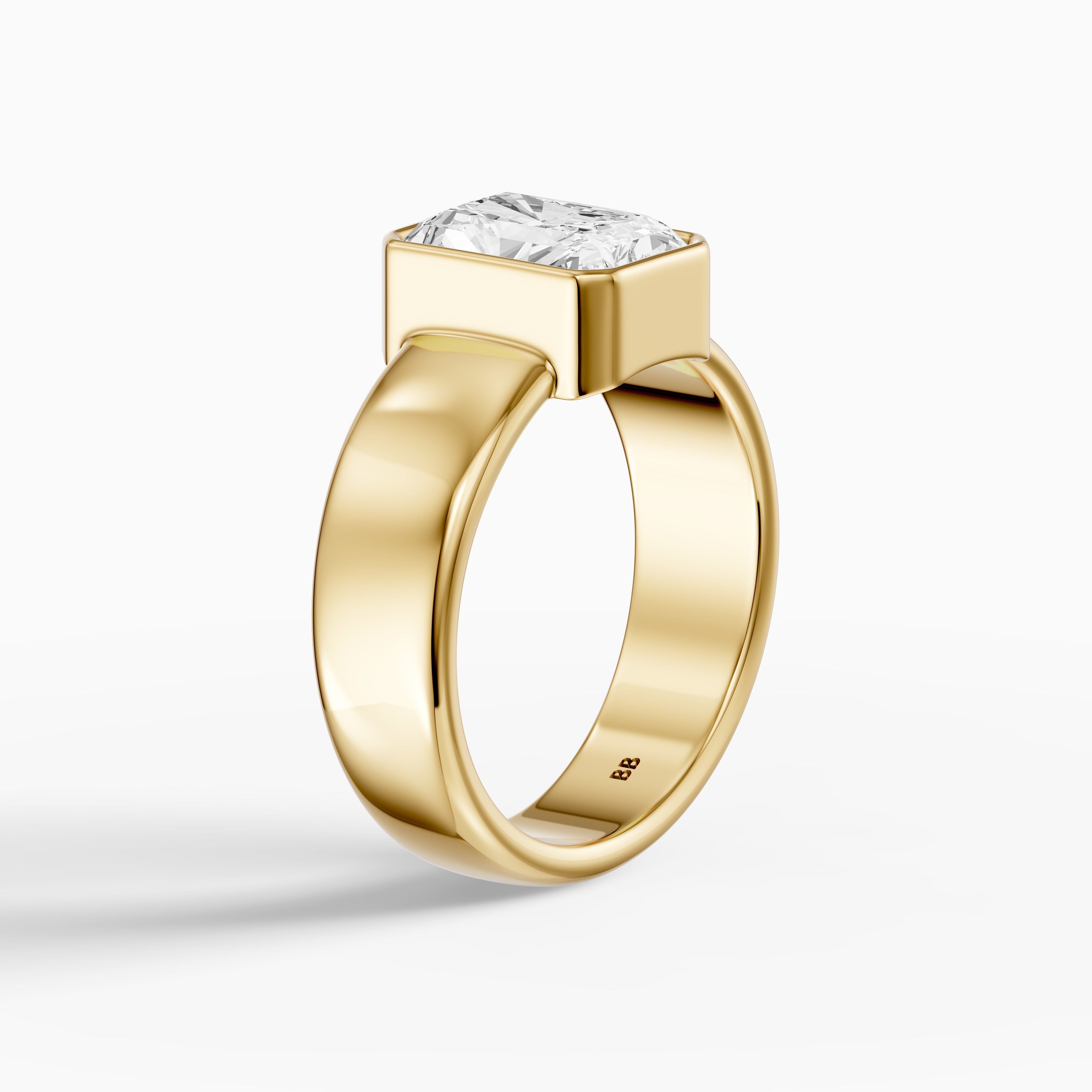 Della Radiant Cut Lab Diamond Bezel Solitaire Wide Cigar Band