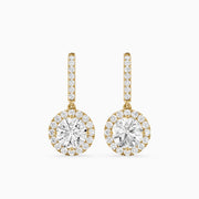 Poppy Round Lab Grown Diamond Halo Drop Earrings with Pave Bar