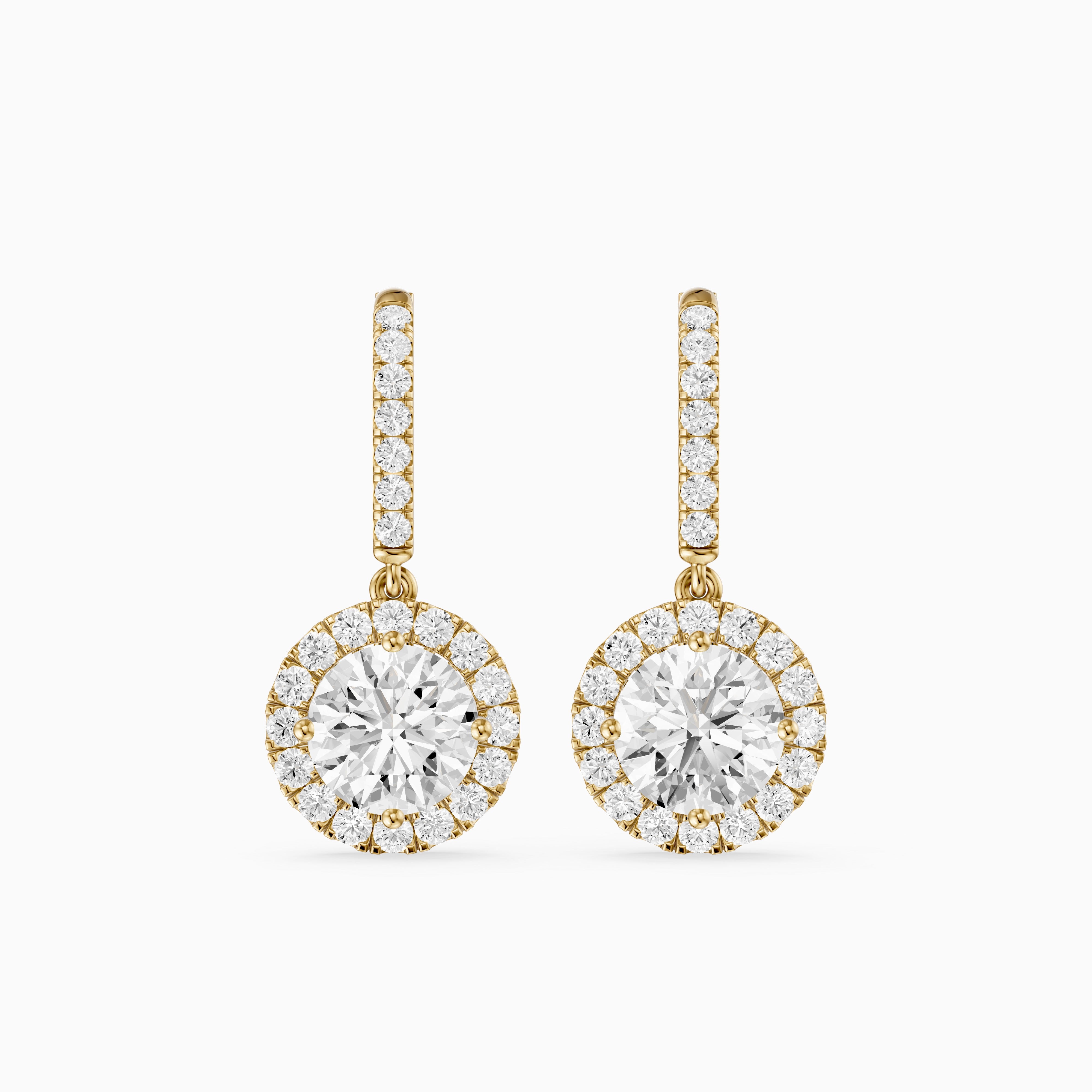 Poppy Round Lab Grown Diamond Halo Drop Earrings with Pave Bar