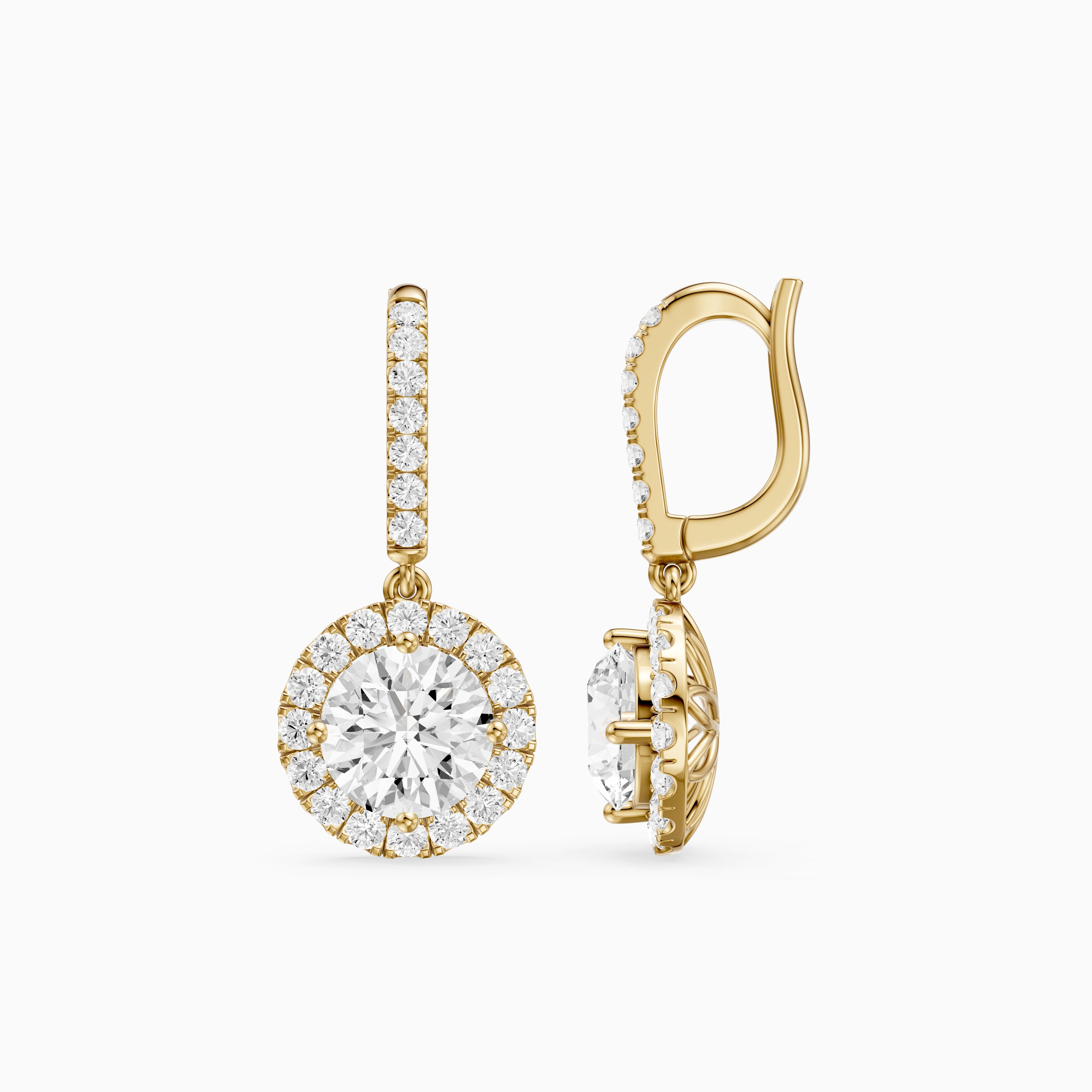 Poppy Round Lab Grown Diamond Halo Drop Earrings with Pave Bar