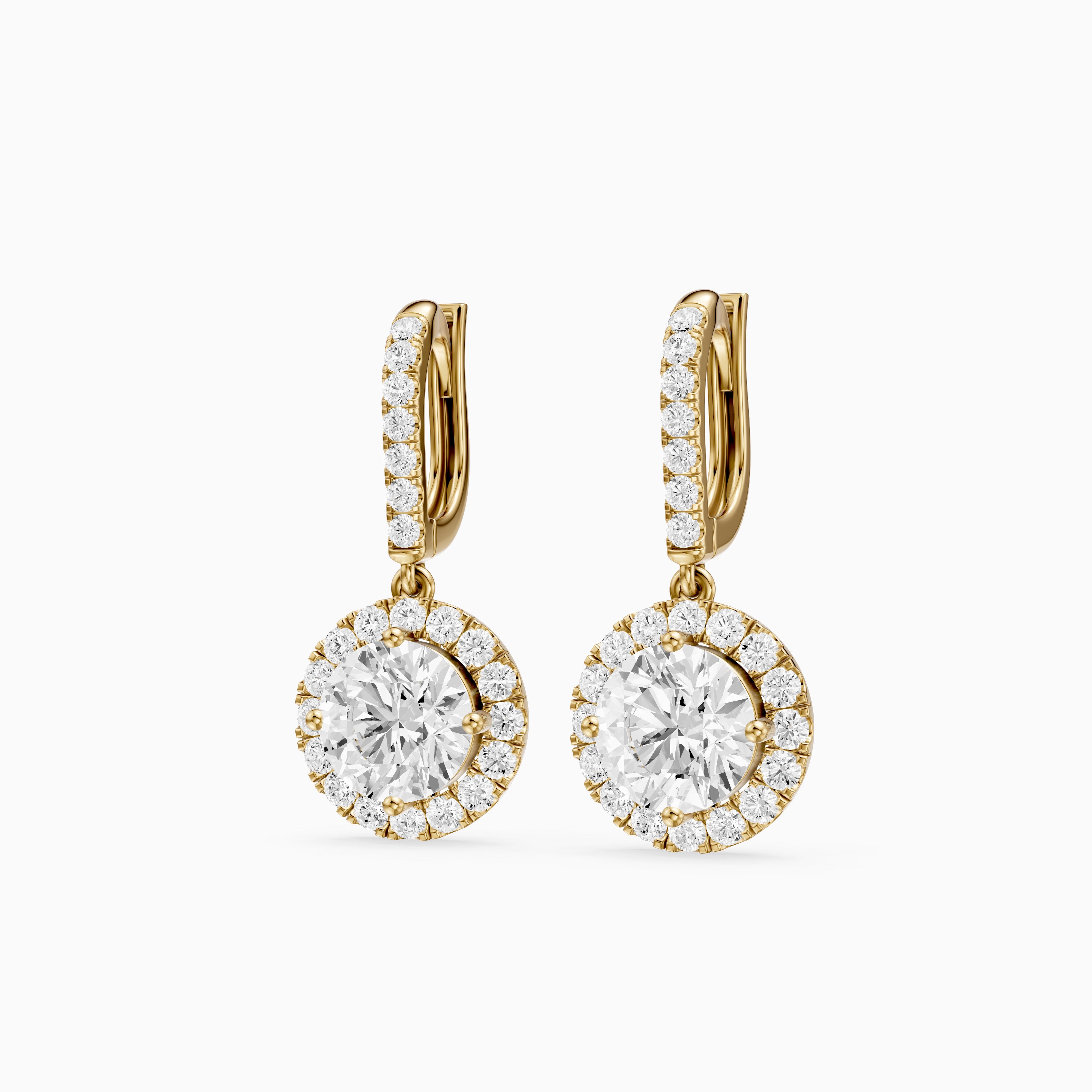 Poppy Round Lab Grown Diamond Halo Drop Earrings with Pave Bar